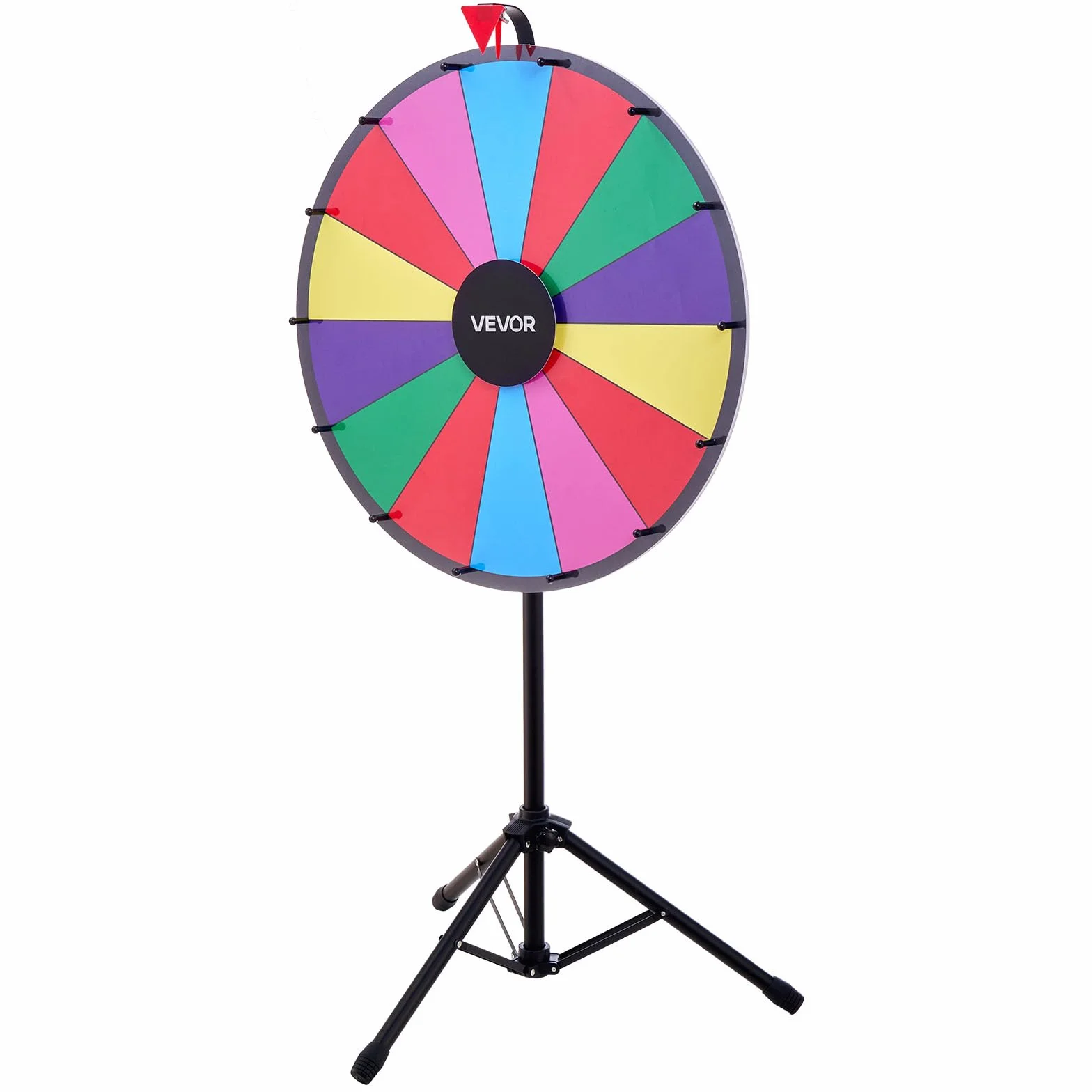 VEVOR Ruota dei Premi Girevole da 610 mm, Ruota Girevole a 14 Slot con Treppiede, Altezza Regolabile, Roulette Win Fortune con Cancellabile a Secco e 2 Pennarelli, 6 Colori, per Feste, Pub, Carnevale