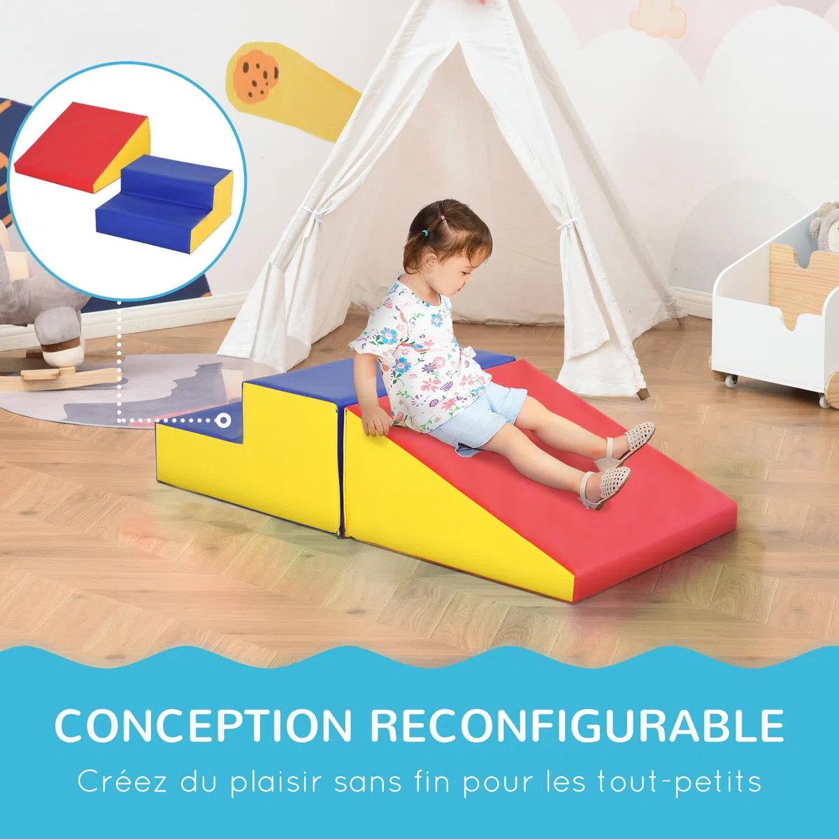HOMCOM Motricità bambino modulabile, Giocattoli da arrampicata Schiuma Blocchi di costruzione Giocattoli educativi 2 Mattoni giganti in Schiuma per Bambini 12-36 Mesi, Multicolore