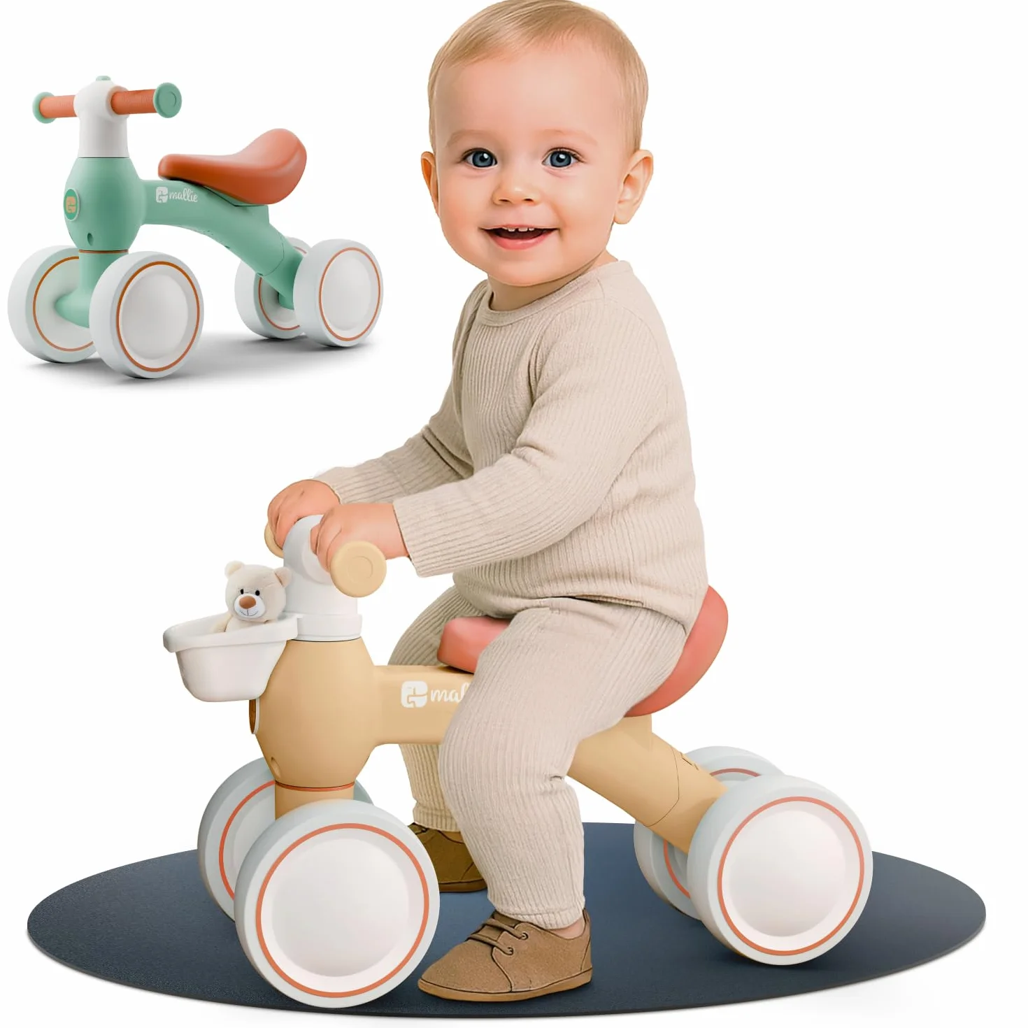 Mallie® Bicicletta Senza Pedali per 1 Anno con cestino - Balance Bike, Regalo Bambino 1 Anno, Bici Senza Pedali 2 Anni, Regalo Bimbo, Regalo Bambina