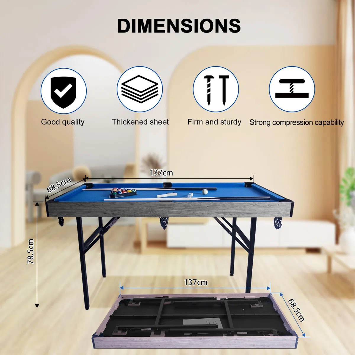HLC Tavolo da biliardo pieghevole 5 in 1, tavolo da ping-pong, shuffleboard, curling, bowling, gioco da tavolo ad hockey ad aria, si può montare e smontare rapidamente.