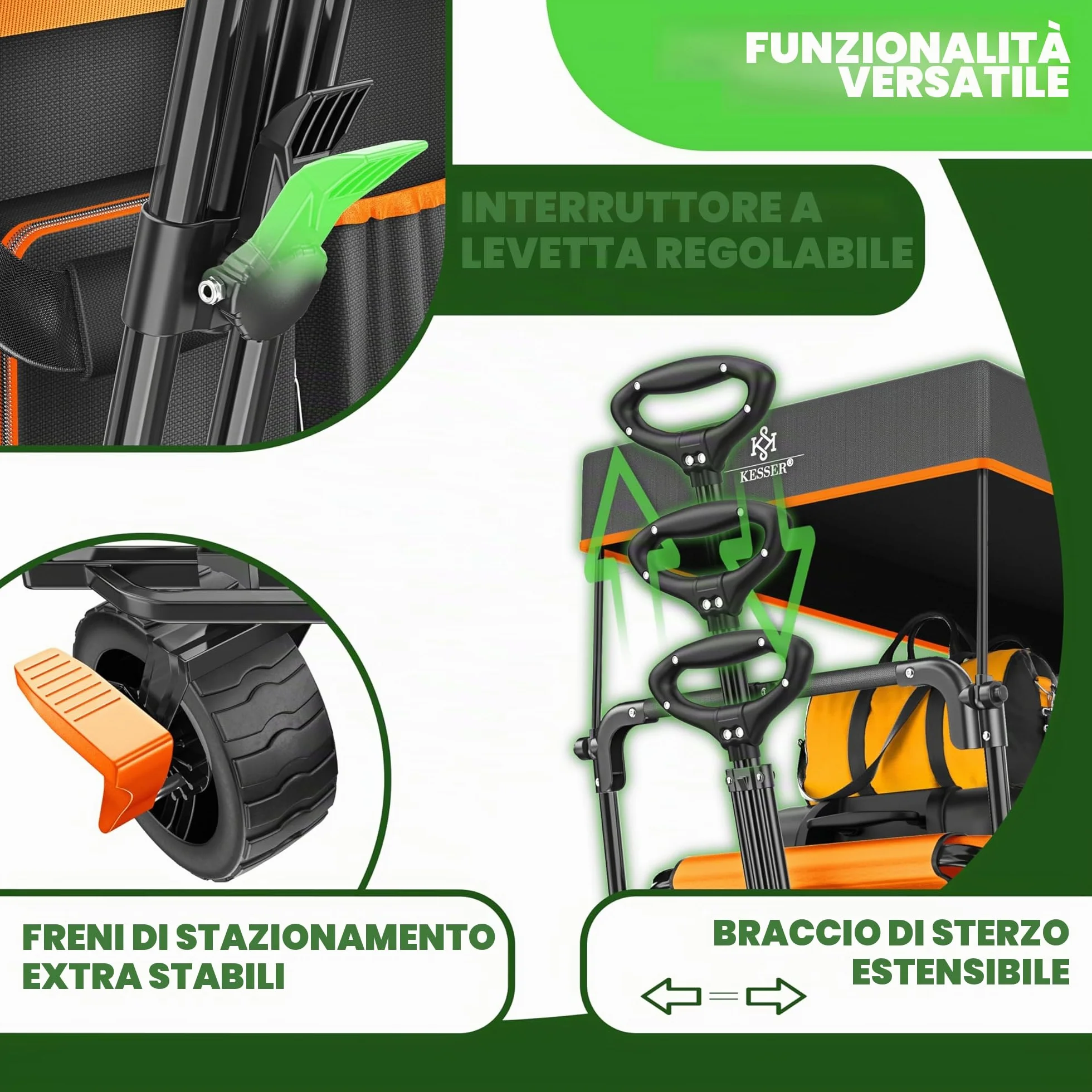 KESSER® Carrello pieghevole GT9000 con tetto | Carrello di trasporto max. portata 150 kg con ruote in gomma dura e freni anteriore/posteriore | Include serratura, copertura