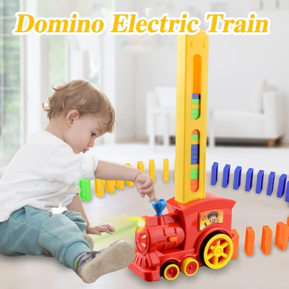 OBEST 200Pcs Treno Elettrico Domino Giocattolo, Domino Distribuzione Automatica Rally Treno con Luce e Musica, Giocattolo Educativo per Prima Infanzia Adatto a Bambini di età Superiore ai 3 Anni
