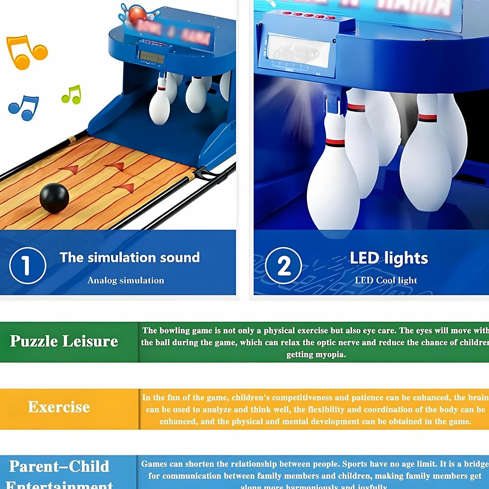 Gioco elettronico della pista da bowling per la casa, console sportiva interna con ripristino automatico, tabellone segnapunti a LED ed effetti sonori realistici