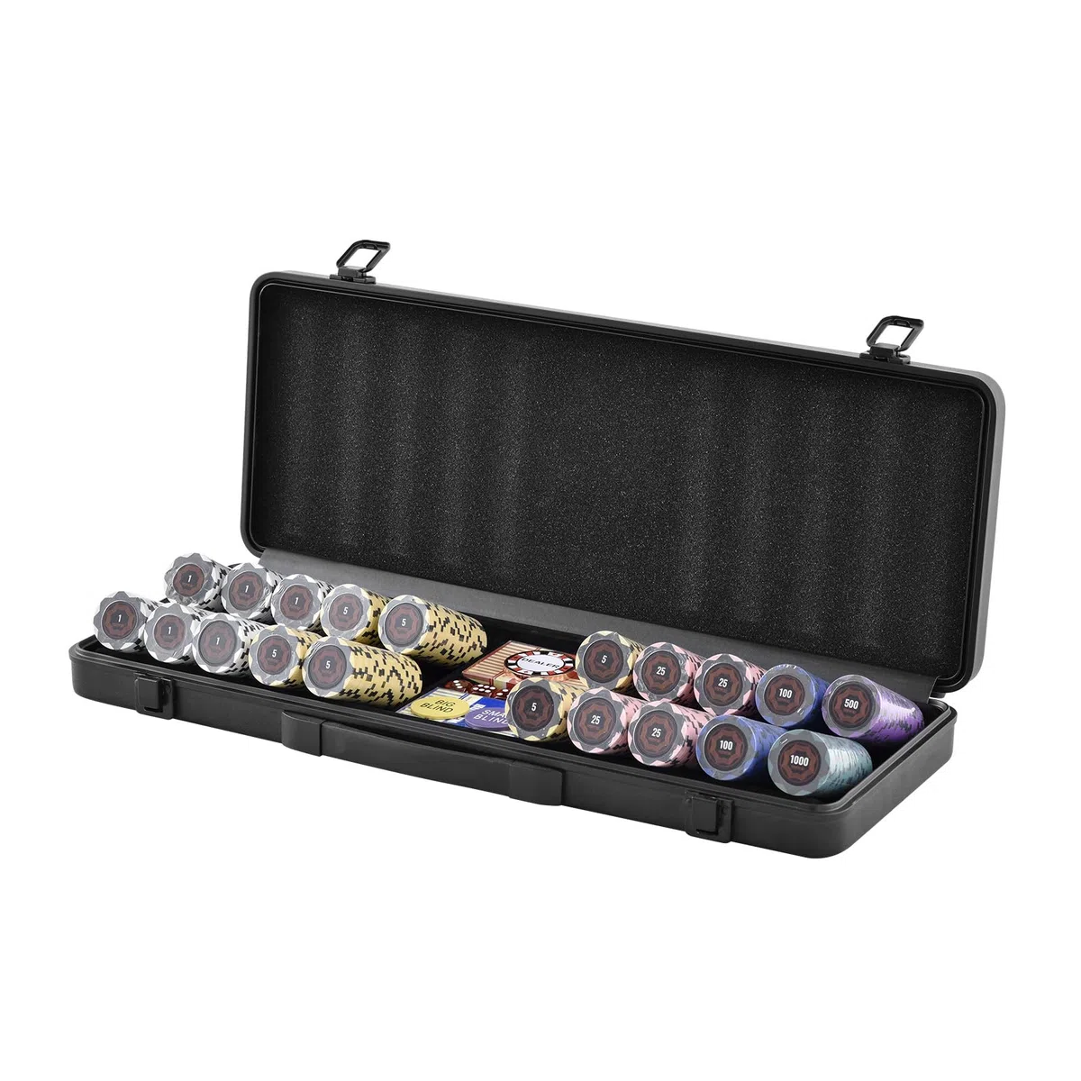 VEVOR Set di Fiches da Poker, Set Poker 500 Pezzi, Set Completo Fiches Carte da Giochi in Argilla con Valigetta in ABS, Fiches da Poker 9-10 Giocatori, Carte, Bottoni Dadi per Texas Hold'em, Blackjack