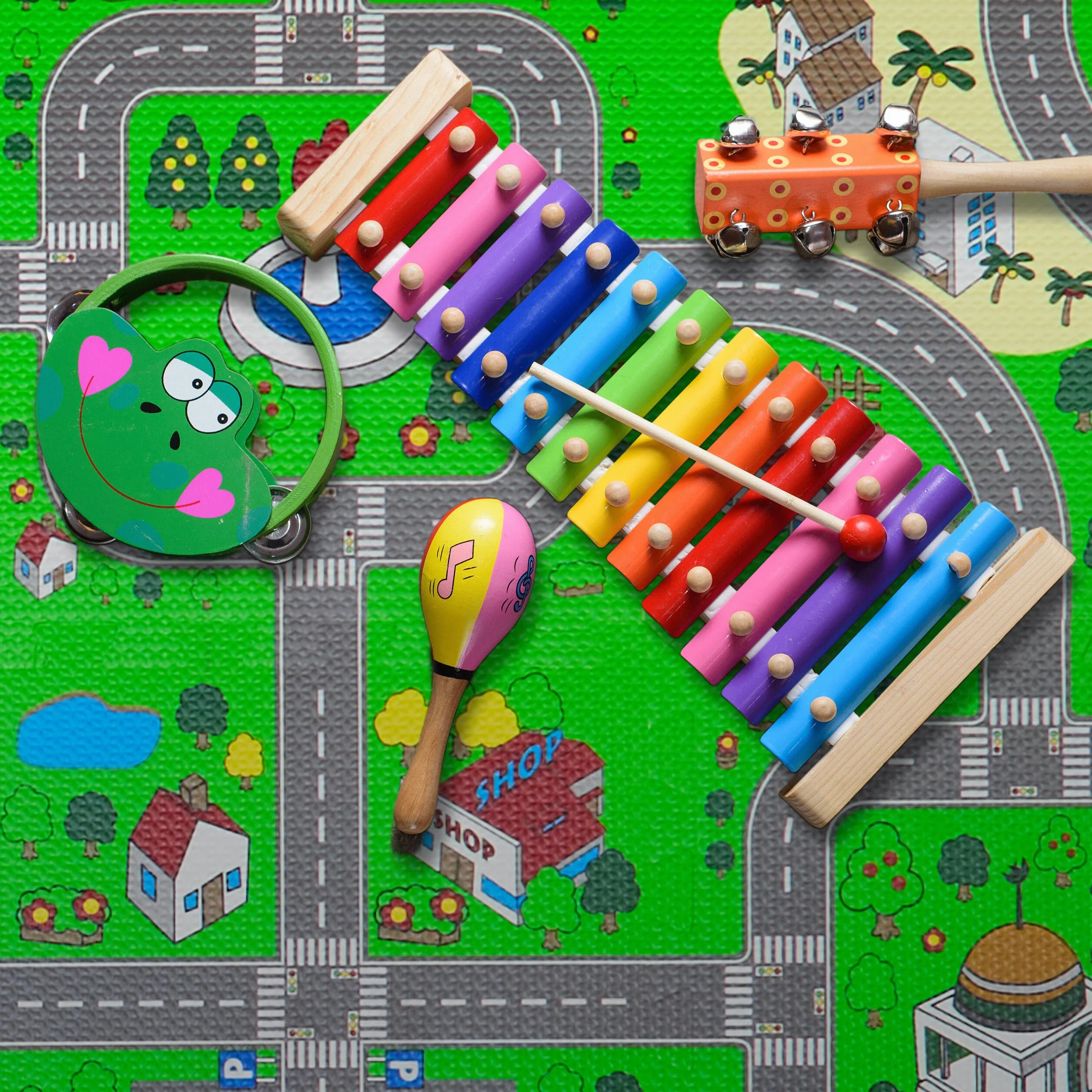 Relaxdays Tappeto Gioco Bambini Puzzle 18 Tasselli Design Strade 178,5 x 90 cm Multicolore