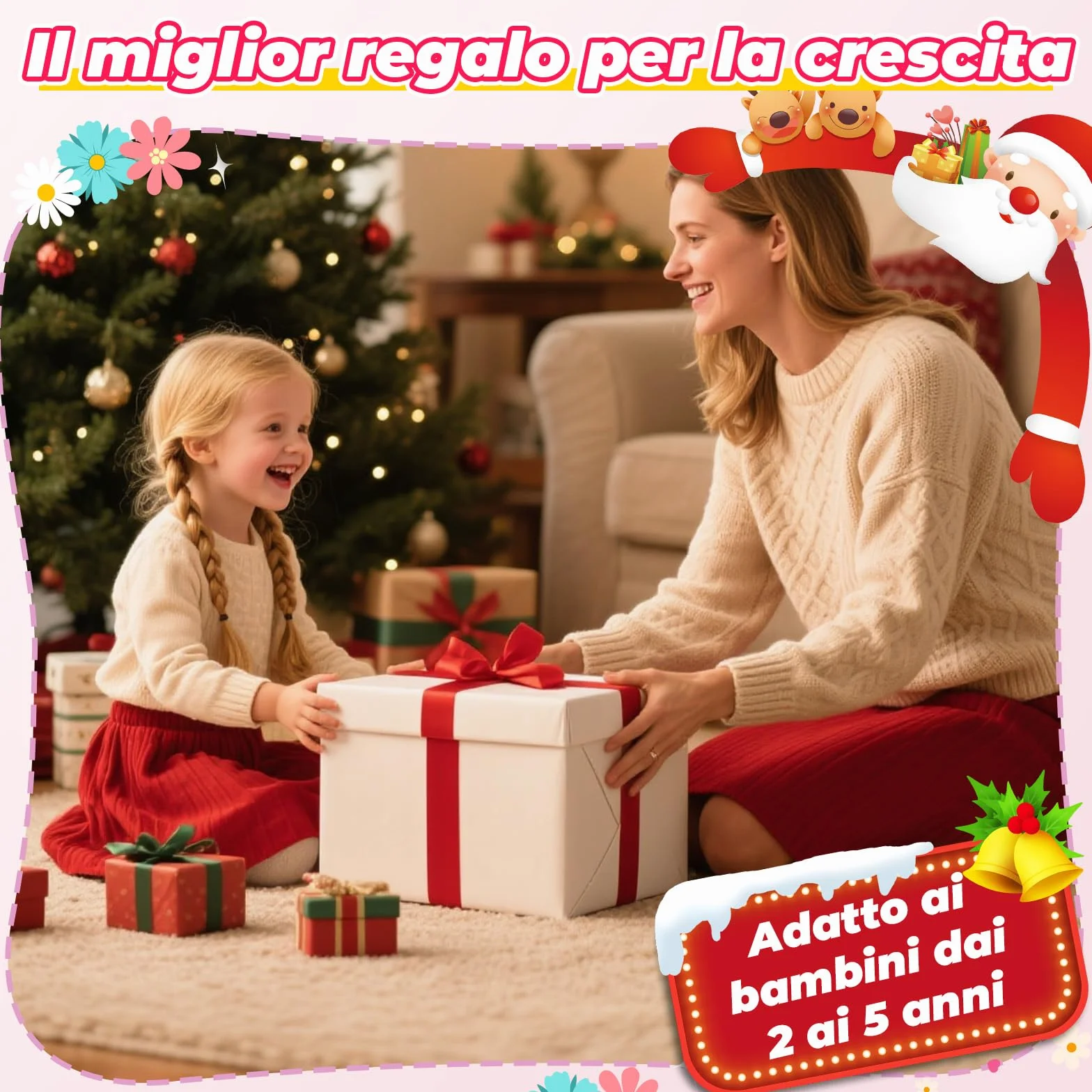 HappyGoLucky Bici Senza Pedali 2-5 Anni, Bicicletta Bambina – Ruote Luminose/Altezza Regolabile/Cestino Intrecciato, Giochi Regalo Giocattoli Gioco Bambina 2-5 Anni