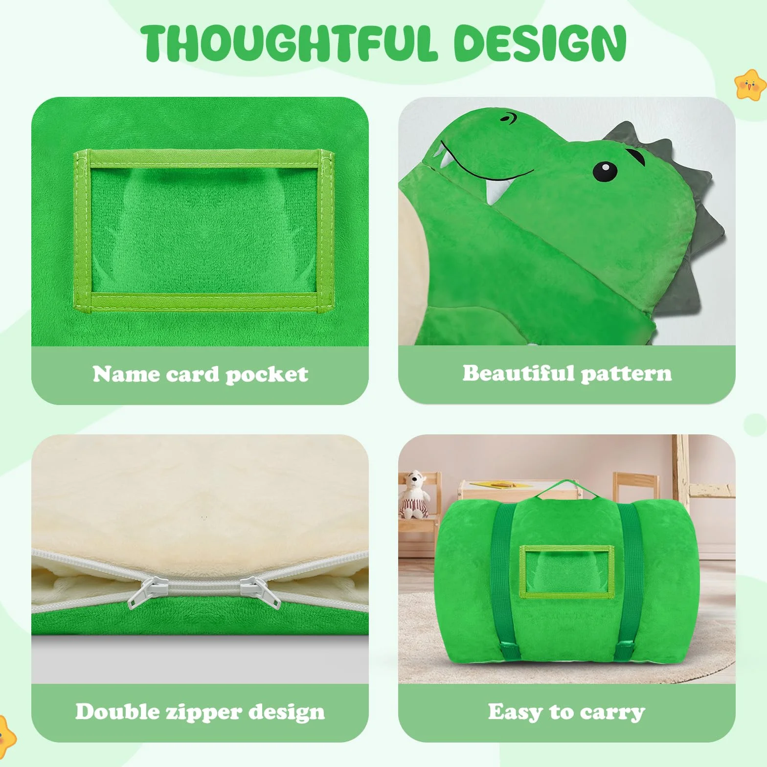 Decalsweet Nap Mat Caldo per Bambini con Rimovibile Cuscino, Sacco a Pelo Pieghevole per Ragazze Ragazzi, Nap Mats con Doppia Cerniera per Campeggio, Scuola Materna e Asilo, 170×70cm