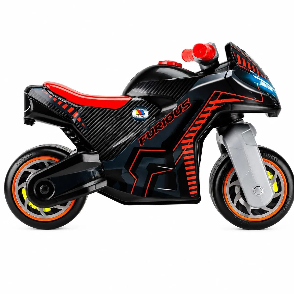MOLTO Motocicletta cavalcabile bambini nera Furious design da corsa leggera stabile confortevole giocattolo sicuro interni esterni 18 mesi