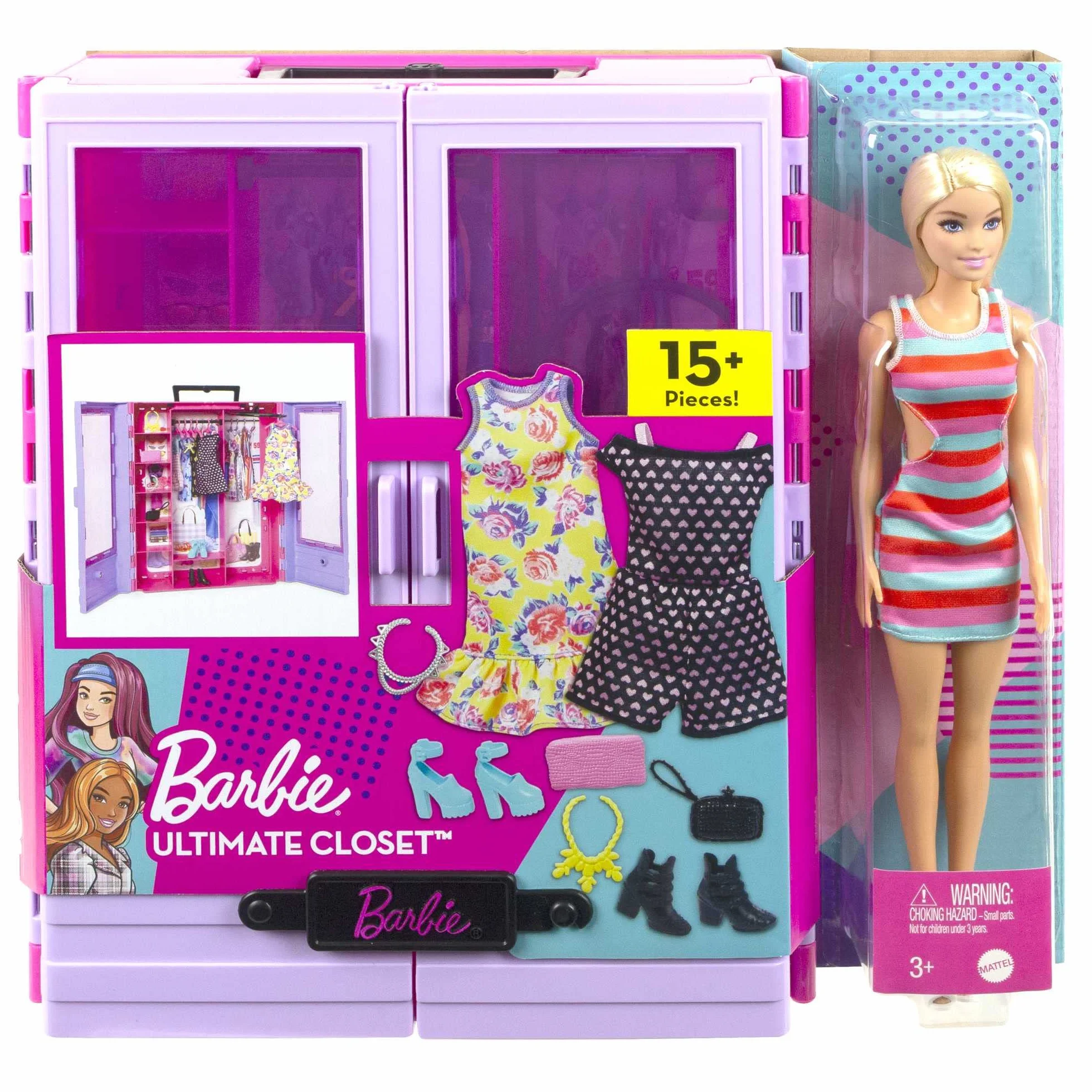 Barbie - Fashionistas Armadio Moda Look Playset con bambola, richiudibile e trasportabile, abiti, accessori e grucce, Giocattolo e regalo per Bambini 3+ Anni, HJL66