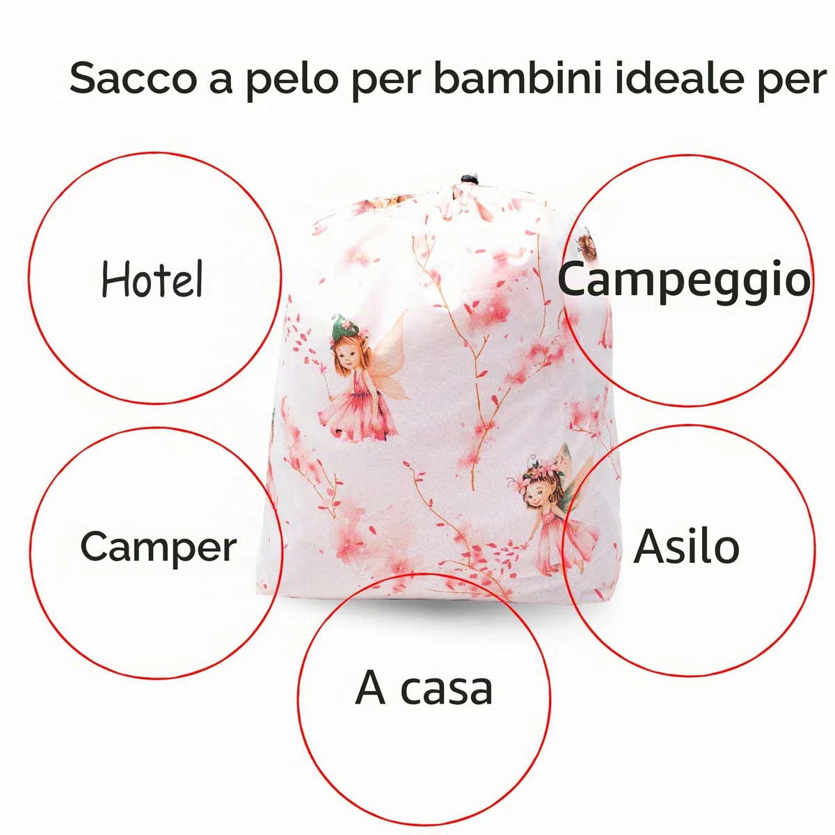 PinkZebra Sacco a Pelo Copriletto, 140 x 75 cm + federa cuscino 60 x 40 cm, per ragazze e ragazzi da 3 a 8 anni (fino a 135 cm di altezza), certificato Oeko-Tex, fata