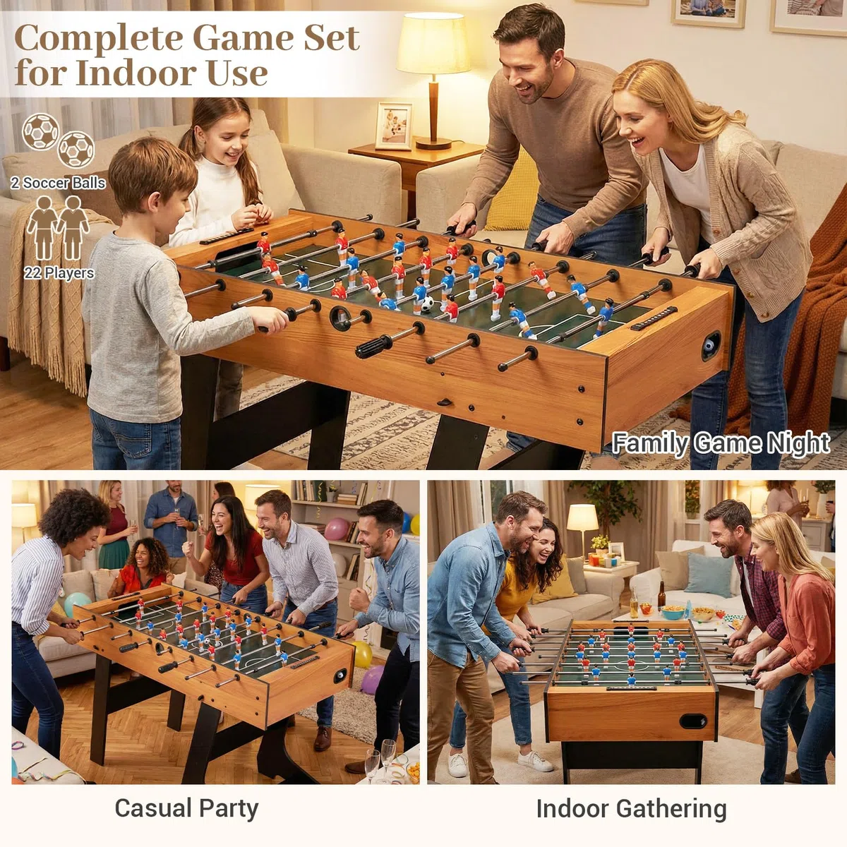 HOMASIS Calcio Balilla in Legno, Biliardino Pieghevole, Professionale, Calcetto da Tavolo per Bambini e Adulti, con 22 Giocatori, 8 Aste, 2 Palline, 2 Segnapunti, 121 x 60,5 x 81 cm