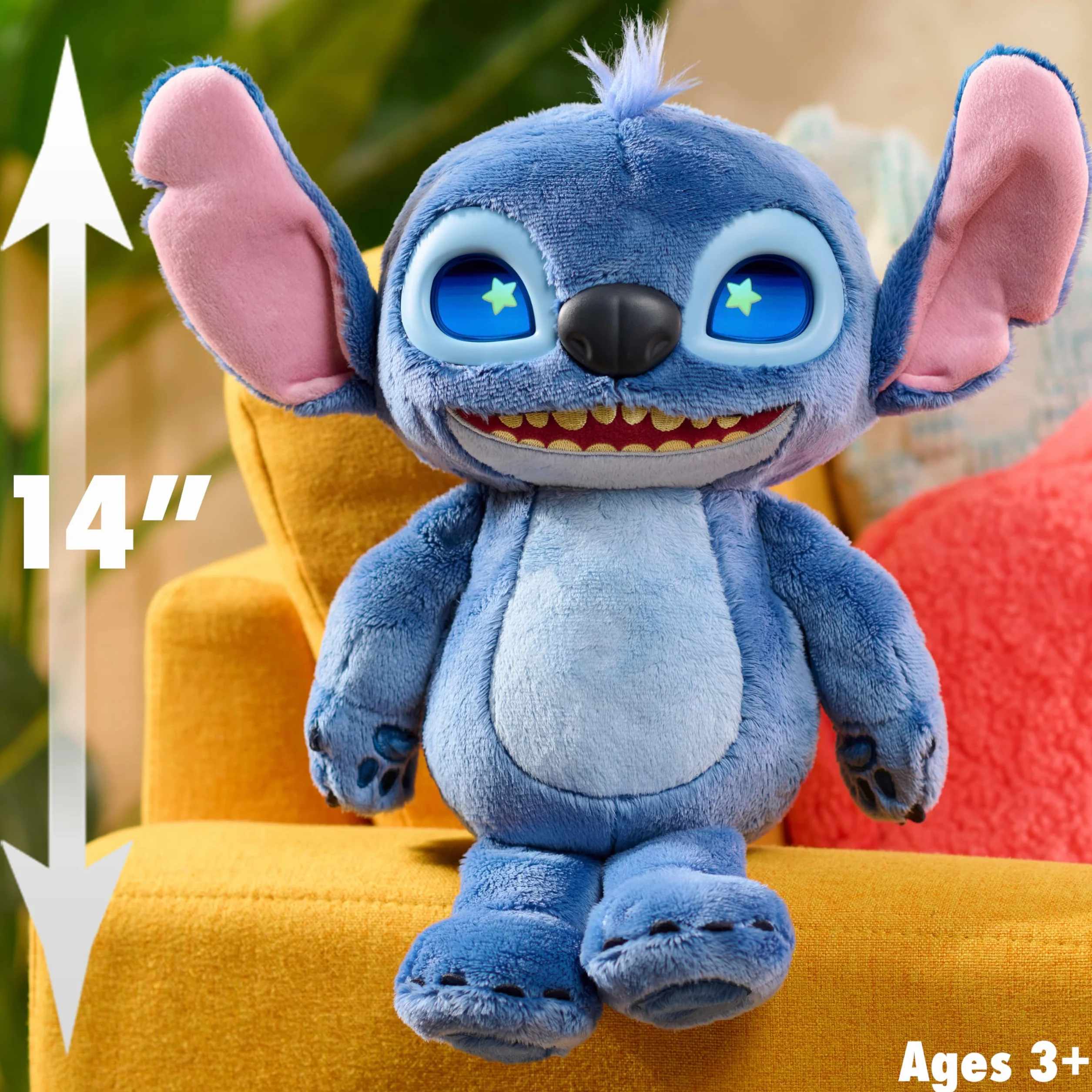Disney Stitch Many Moods Peluche Interattivo 34,3 cm 50+ Suoni Frasi Schermo LCD Espressivo Giocattolo Bambini 3+