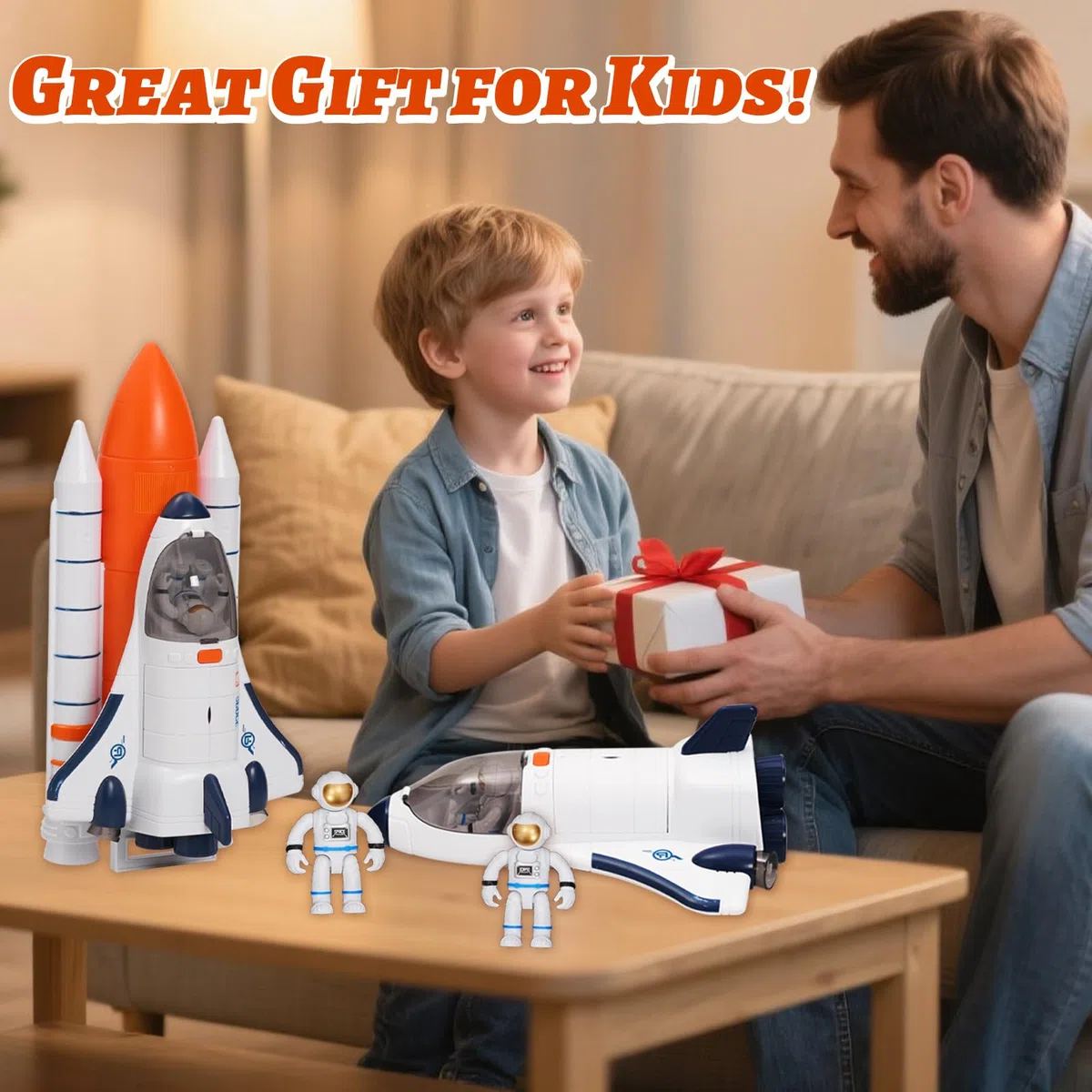 Space Shuttle, giocattolo per bambini con suono e luce, 2 astronauti, giocattolo spaziale per ragazzi e ragazze