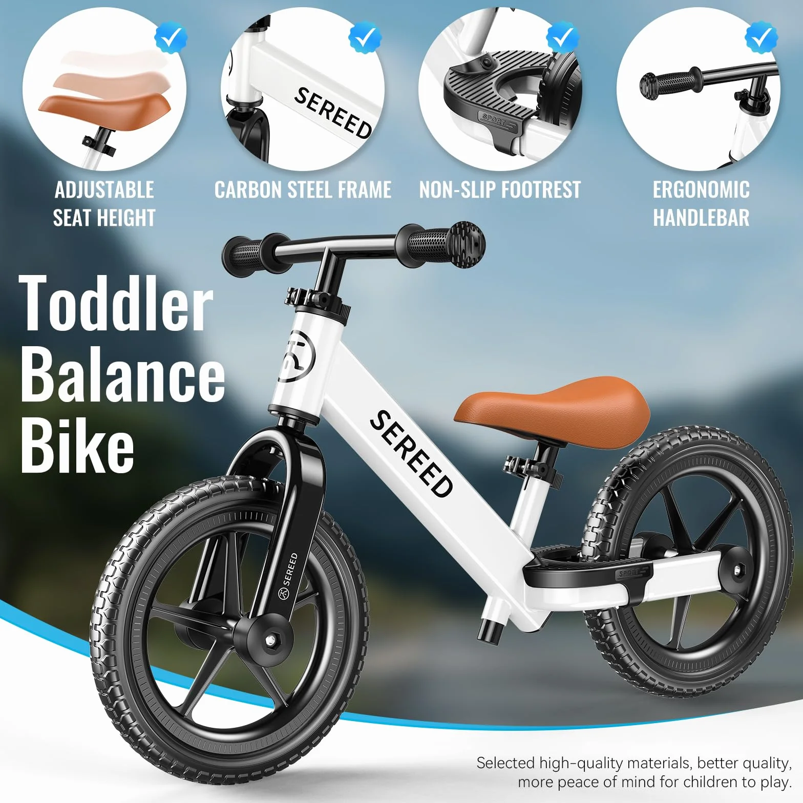 SEREED Bicicletta Senza Pedali, Bicicletta da 2 Anni Giocattolo per Bambini per 2-5 Anni, Regolazione Senza Attrezzi, Regalo per 2-3 Ragazze, Cartello Personalizzato con 3 Adesivi