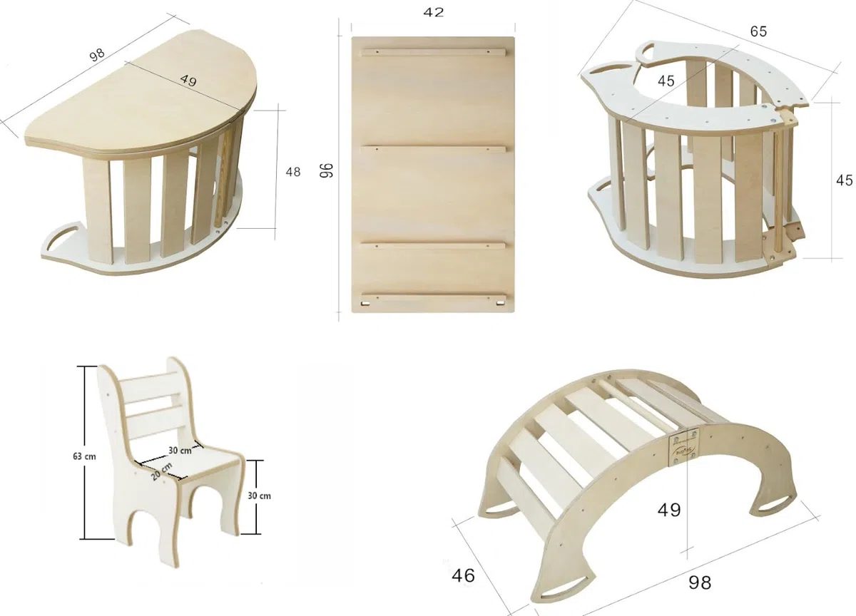 Skyline Altalena equilibrio legno tunnel arco arrampicata montessoriano per bambini dondolo scivolo con rampa L Bianco