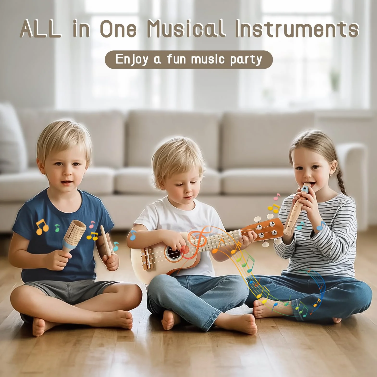 Chitarra per Bambini, Strumenti Musicali Bambini Giochi in Legno Giochi Montessori 2 3 4 Anni Regalo Bambina Bimbo