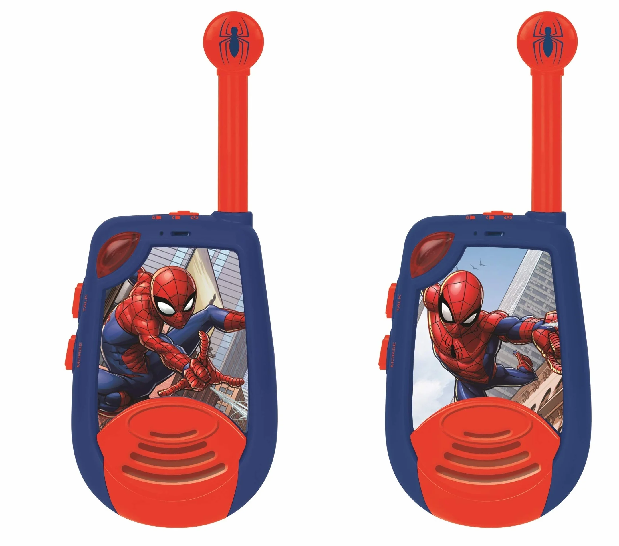 Lexibook, Spider-Man, Walkie-Talkie Digitale per Bambini, Raggio di Trasmissione 2 km, Funzione Luce Morse, Clip da Cintura per Il Trasporto, Funzionamento a Batteria, Blu/Rosso, TW25SP