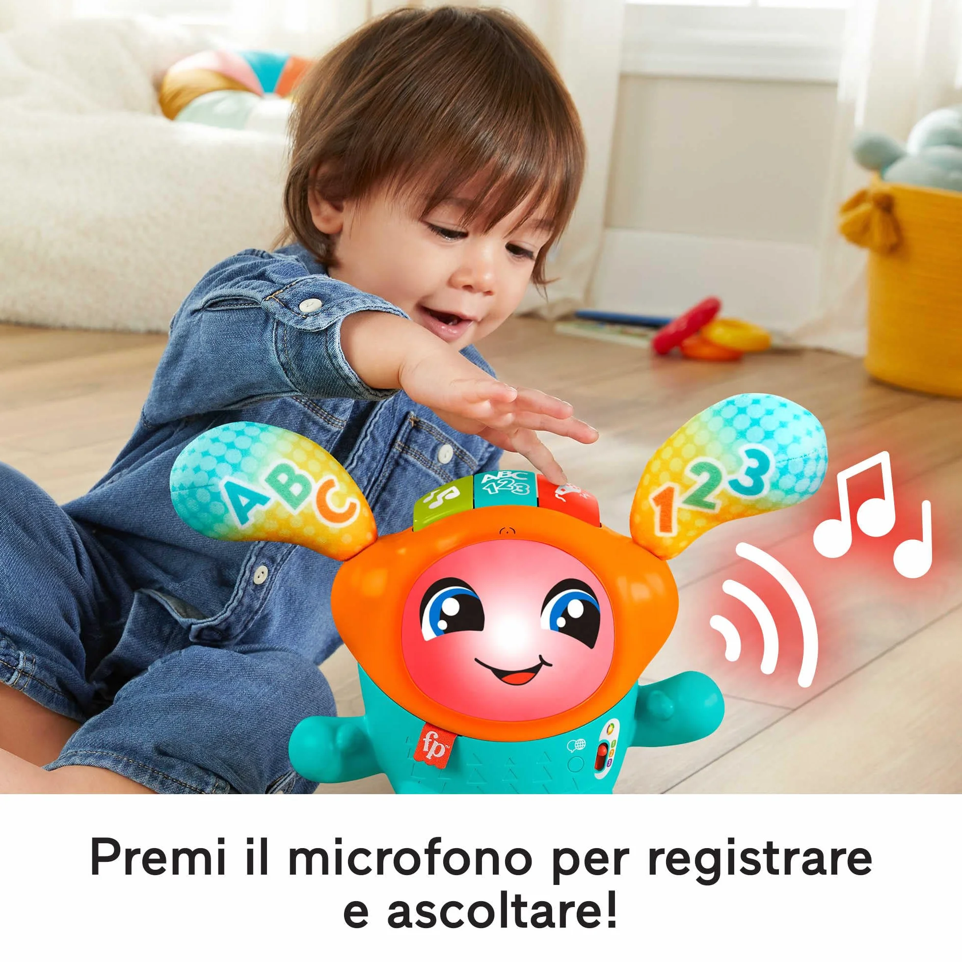 Fisher-Price - DJ Nino Salterino, edizione ITALIANO,SP, PORT, giocattolo musicale interattivo ed educativo con luci e azione saltellante, Giocattolo per Bambini 9-36 Mesi, HJP91