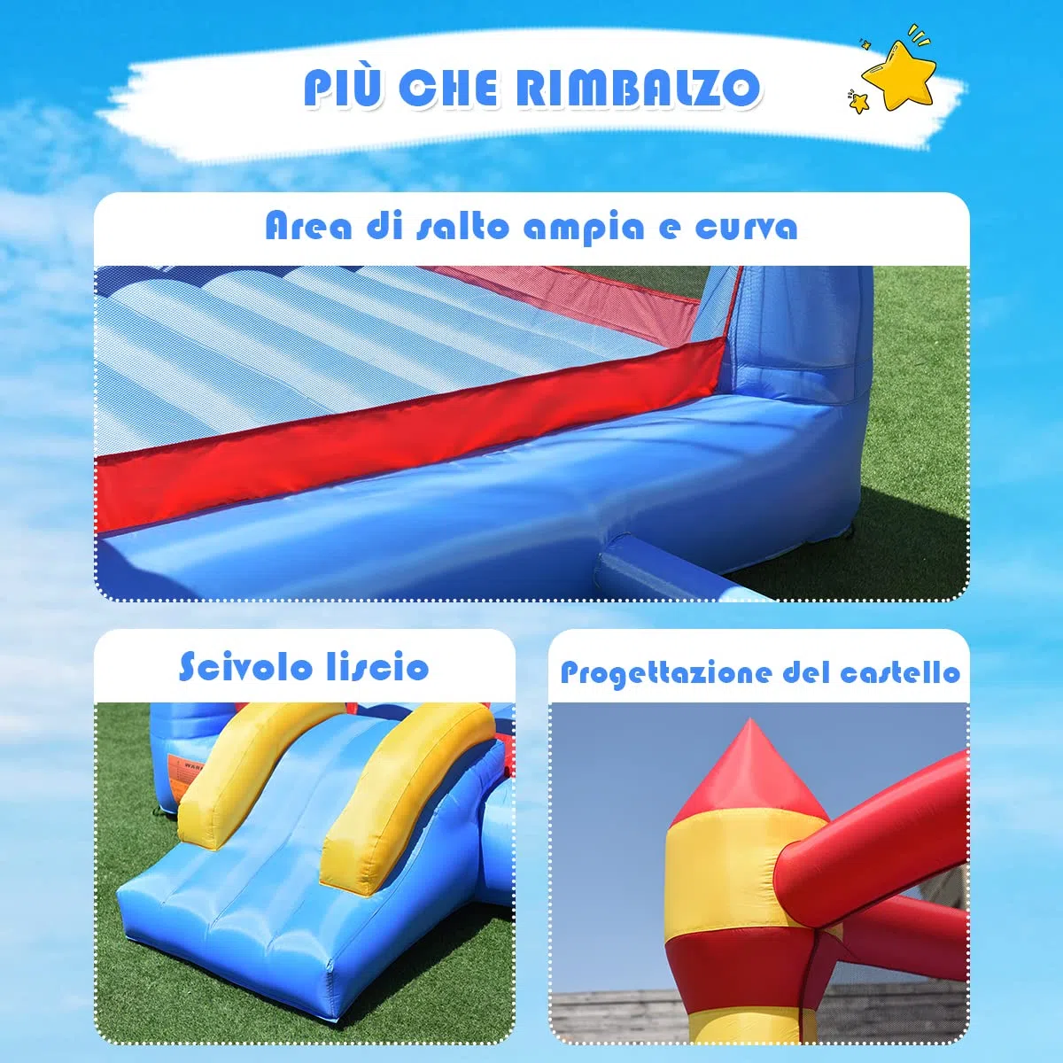 COSTWAY Castello Gonfiabile Castello di Gioco con Scivolo per Bambini da Esterno Giardino (370X280X230cm)