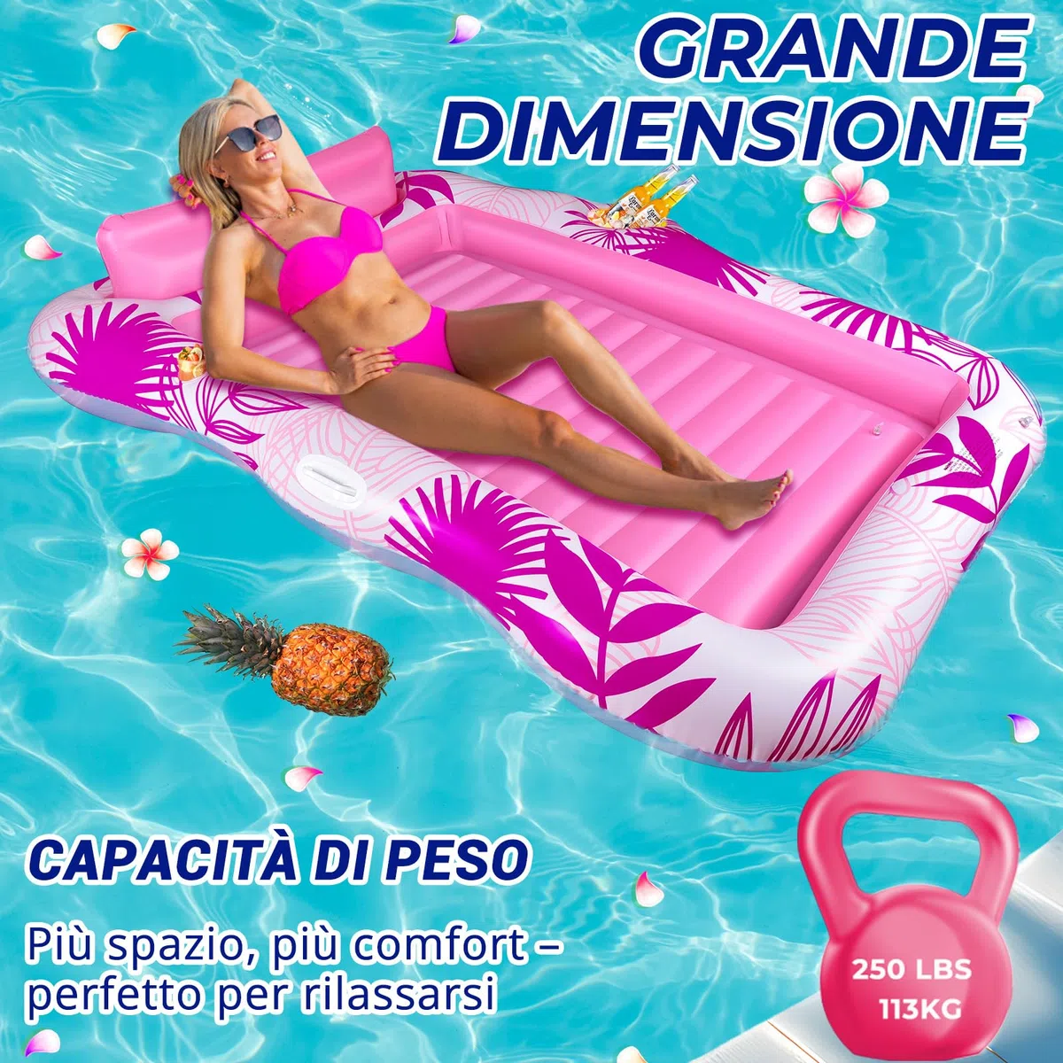 BuzzoXerex Materassino Gonfiabile Piscina Doppio Grande Adulti con Poggiatesta e Portabibite