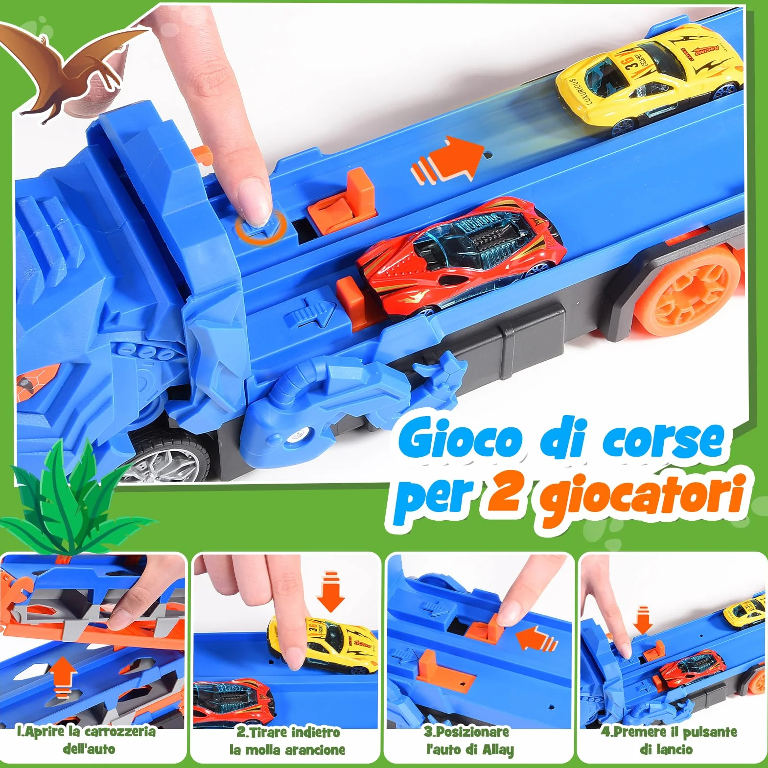 iKidiki Dinosauri Camion Macchinine per Bambini, Gioco Bambino 2 3 4 5 Anni Dinosauri per Bambini Regalo Bambino 2 3 4 5 Anni Camion Giocattolo per Bambini, Traccia Car con 6 Auto da Corsa in Lega