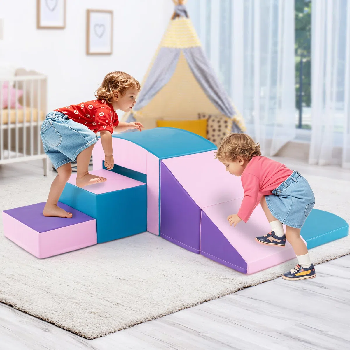 COSTWAY 6 Blocchi di Schiuma per Arrampicata, Gioco Morbido per Bambini, Set di Costruzioni Colorate