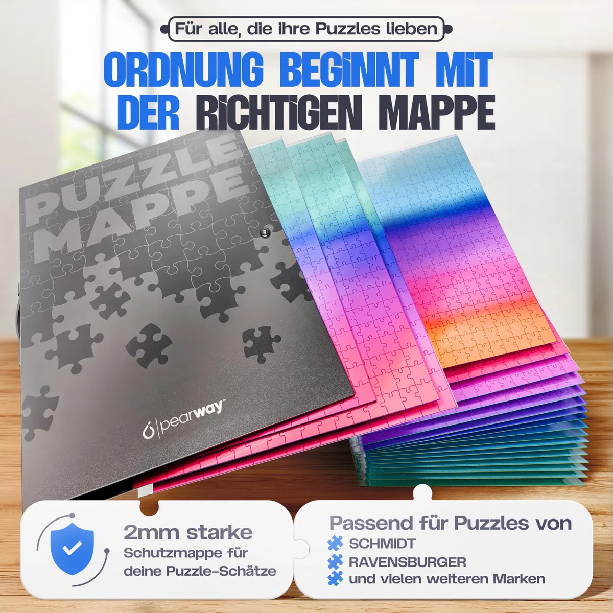 pearway - Robusta cartella per puzzle [inclusa pellicola puzzle da 5 m] per puzzle fino a 1000 pezzi – l'accessorio perfetto per riporre i puzzle – Organizer per fino a 40 opere – Cartellina puzzle