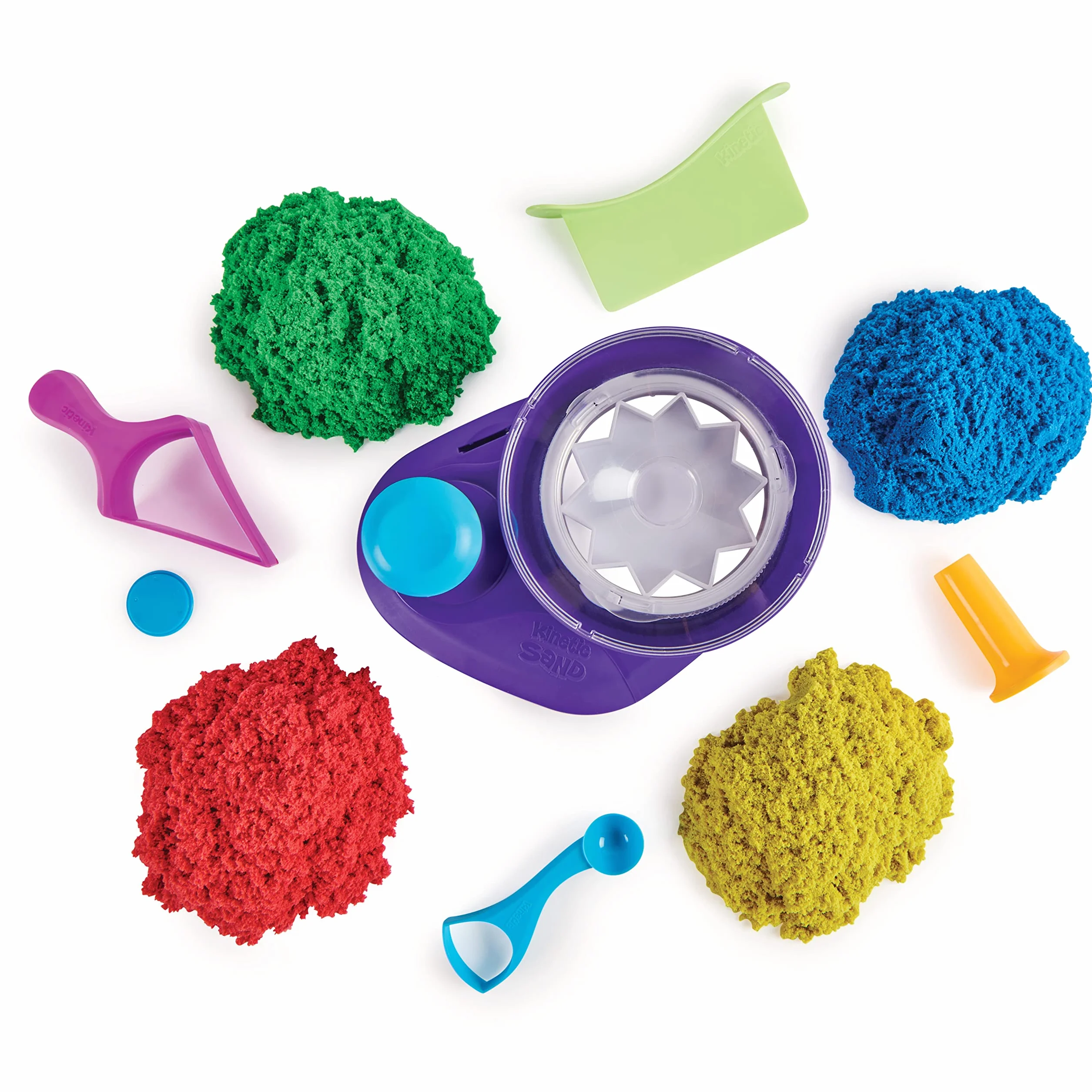 Kinetic Sand |Set Gioco Swirl N' Surprise |Sabbia Colorata in 4 variazioni | Sabbia cinetica 907gr | Sabbia Magica da Modellare | 4 Accessori e Mixer |Giocattoli per Bambini e Bambine 3 Anni