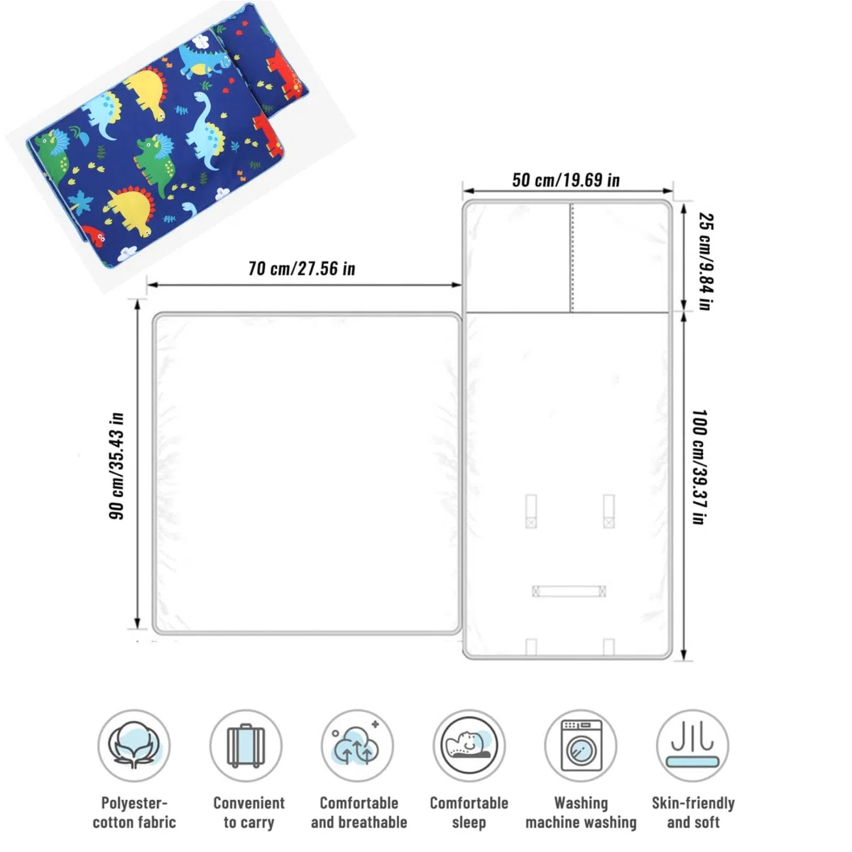 Opaco di pisolino, tappetino per dormire comfort include cuscino e coperta, borsa per dormire per bambini disegni disegnati carini portatili per asilo nido, prescolare, casa, v