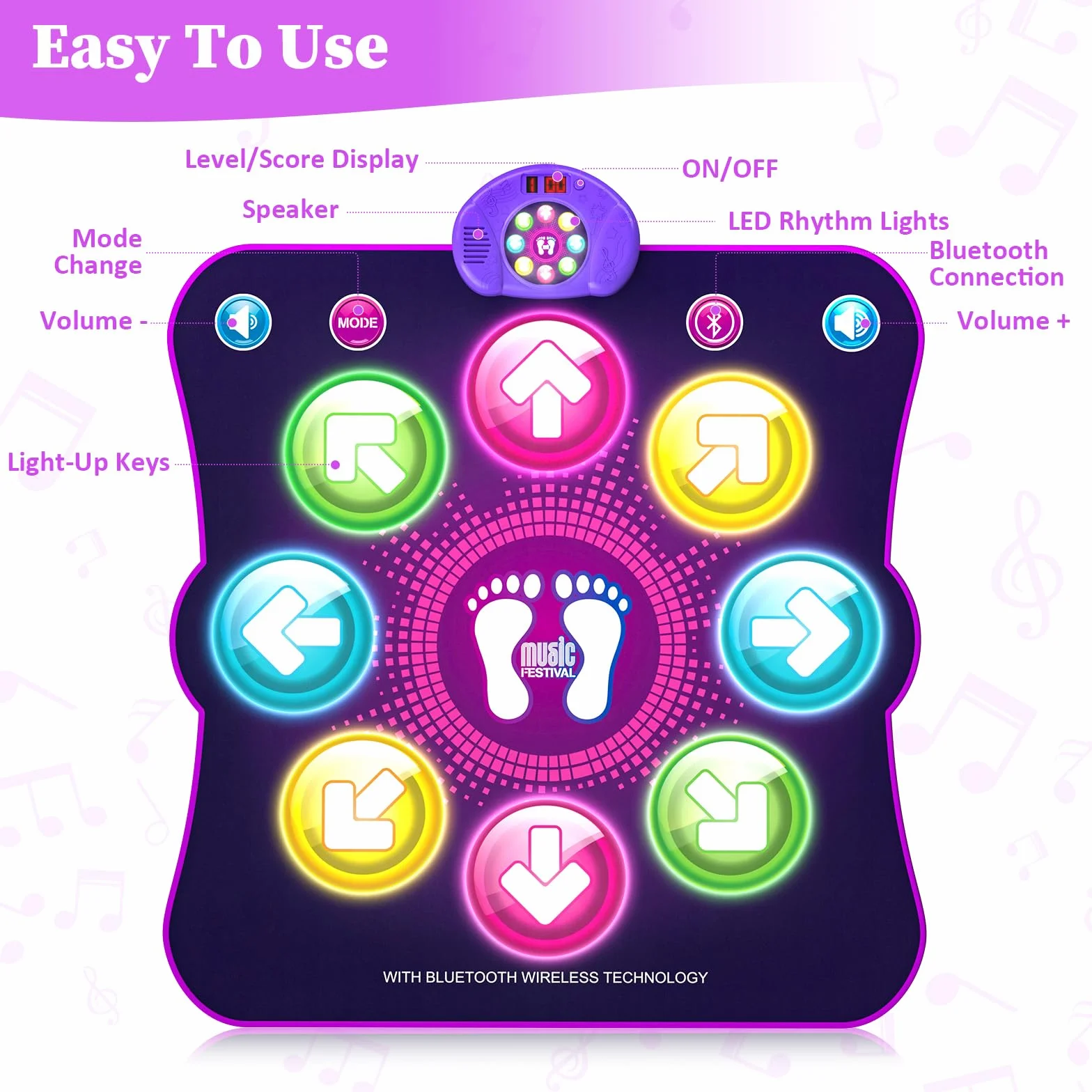 LEAPRCSTORE Tappetino da Ballo Giocattolo per Bambini,Tappeto da Ballo Illuminato con 8 LED, 6 modalità di Gioco, Batteria Inclusa, Regali di Natale di Compleanno per Ragazze 3 4 5 6 7 8 9 10+