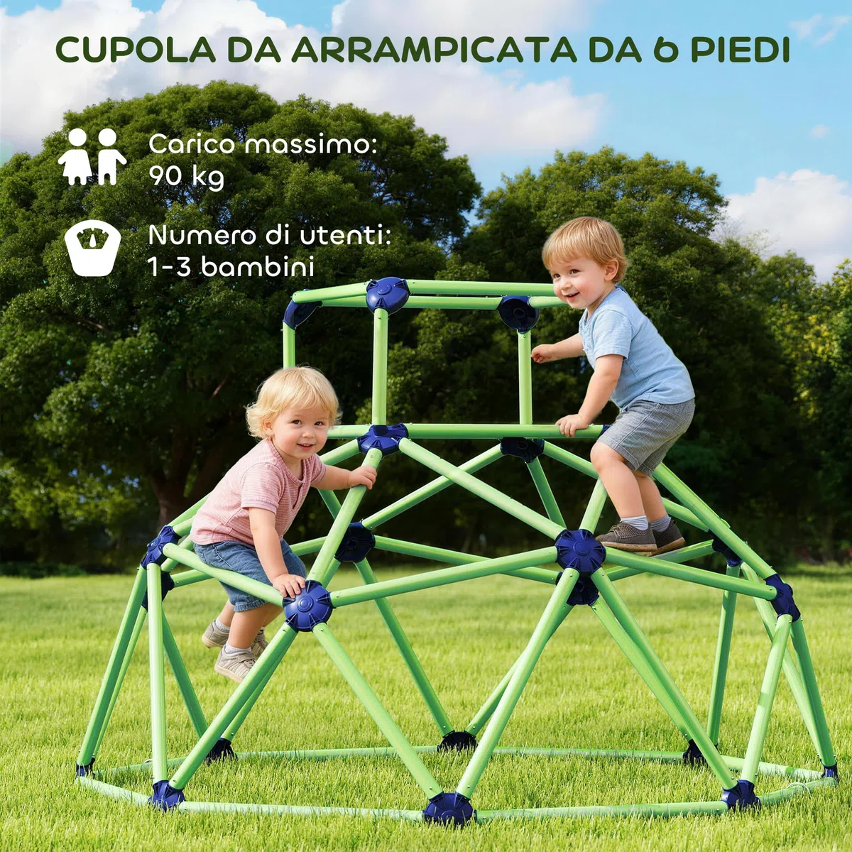 AIYAPLAY Gioco Arrampicata Bambini 3-8 Anni a Cupola per Interno ed Esterno con Bordi Smussati, Gioco per Bambini in Plastica, 182.5x182.5x119 cm, Verde e Viola
