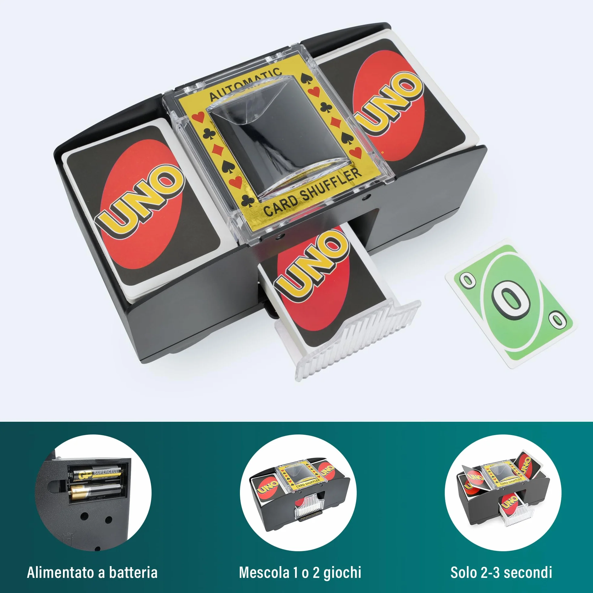 Cheerhom Mischia Carte Automatico, Mescolatore Cartes da Gioco Elettrico per 1-2 Mazzi, Distributore Cartes da Gioco Elettrico per UNO, Poker, Blackjack - USB + Funzionamento a Batteria