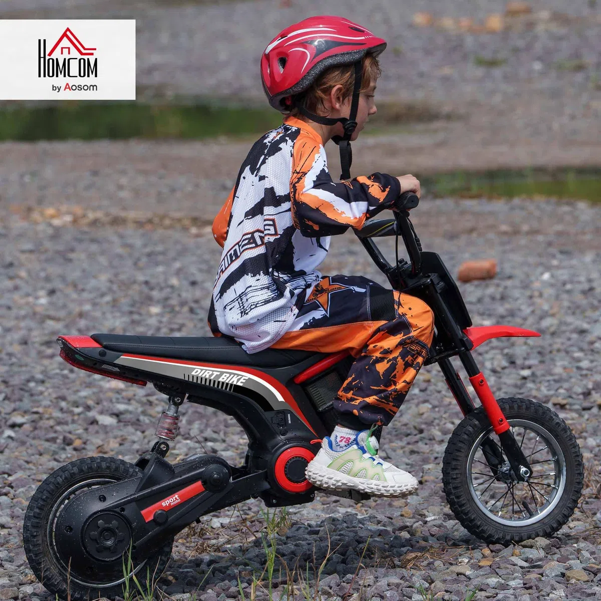 HOMCOM Moto Elettrica Bambini 24V 8-12 Anni Mini Cross con Sospensione Luci Suoni 2 Velocità 8-16km/h Ruote 30.5cm Rosso