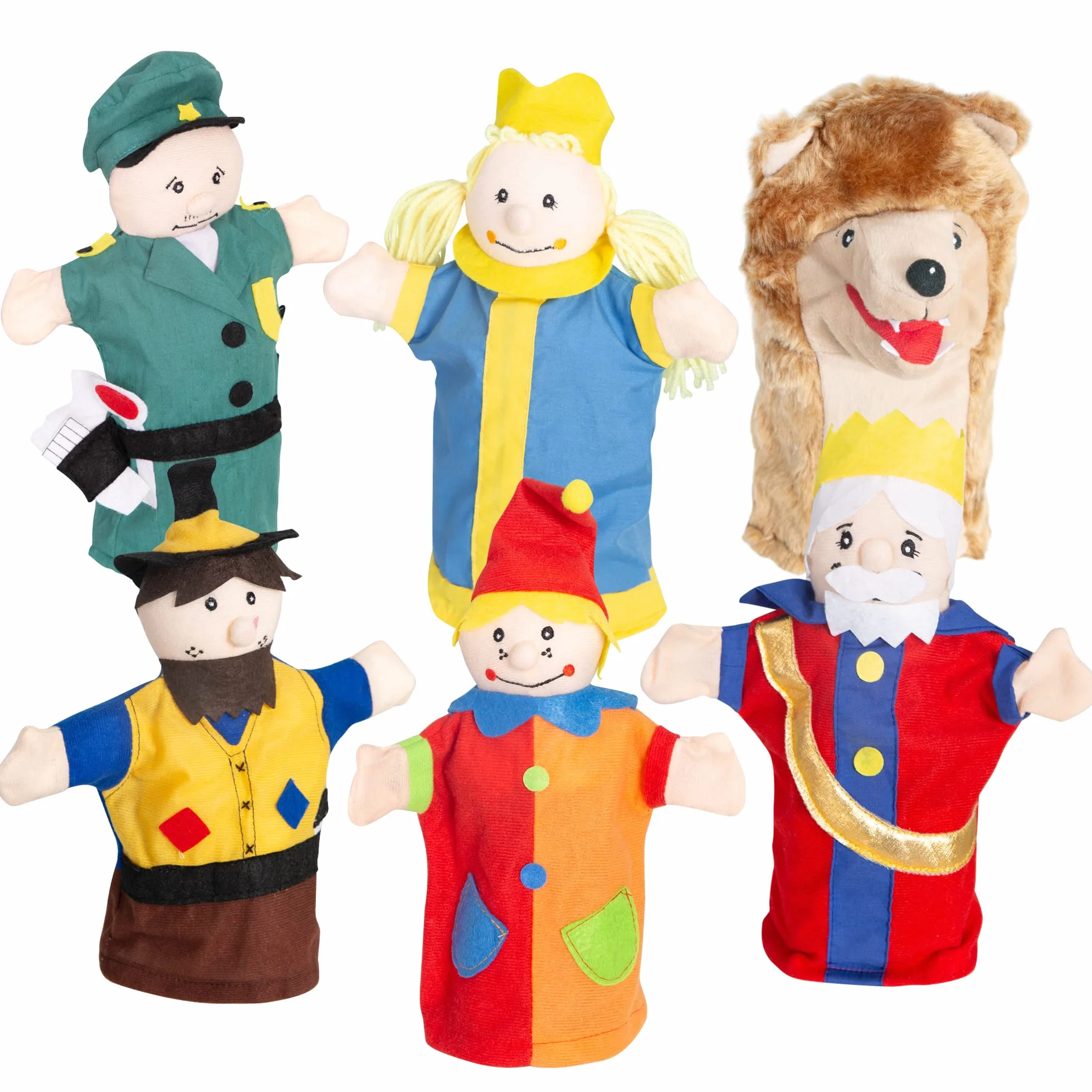 roba Set di 6 Personaggi Marionette da Mano in Tessuto di Peluche e Feltro - Burattini per Teatrini per Bambini - Ideale come Regalo di Compleanno e Natale - Multicolore