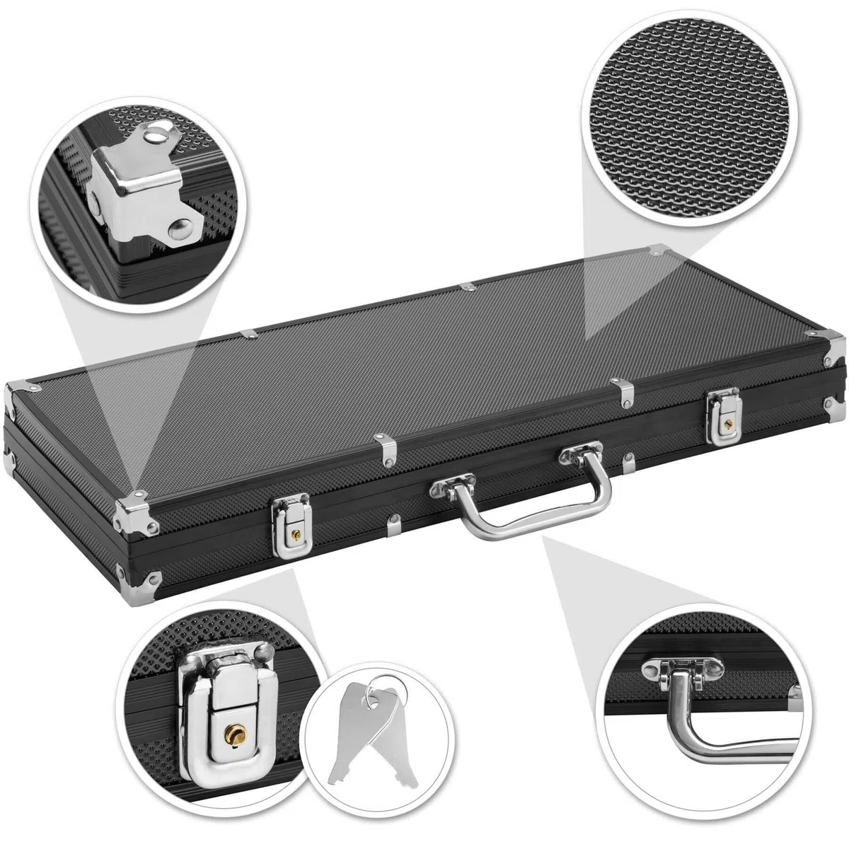 tectake® Set da Poker per Giochi con Chips Poker Professionali in Valigetta in Alluminio, 2 Mazzi di Carte da Gioco, Dadi, Fiches Grigie, Rosse, Blu, Verdi, Nere, Viola - 500 Pezzi - Nero