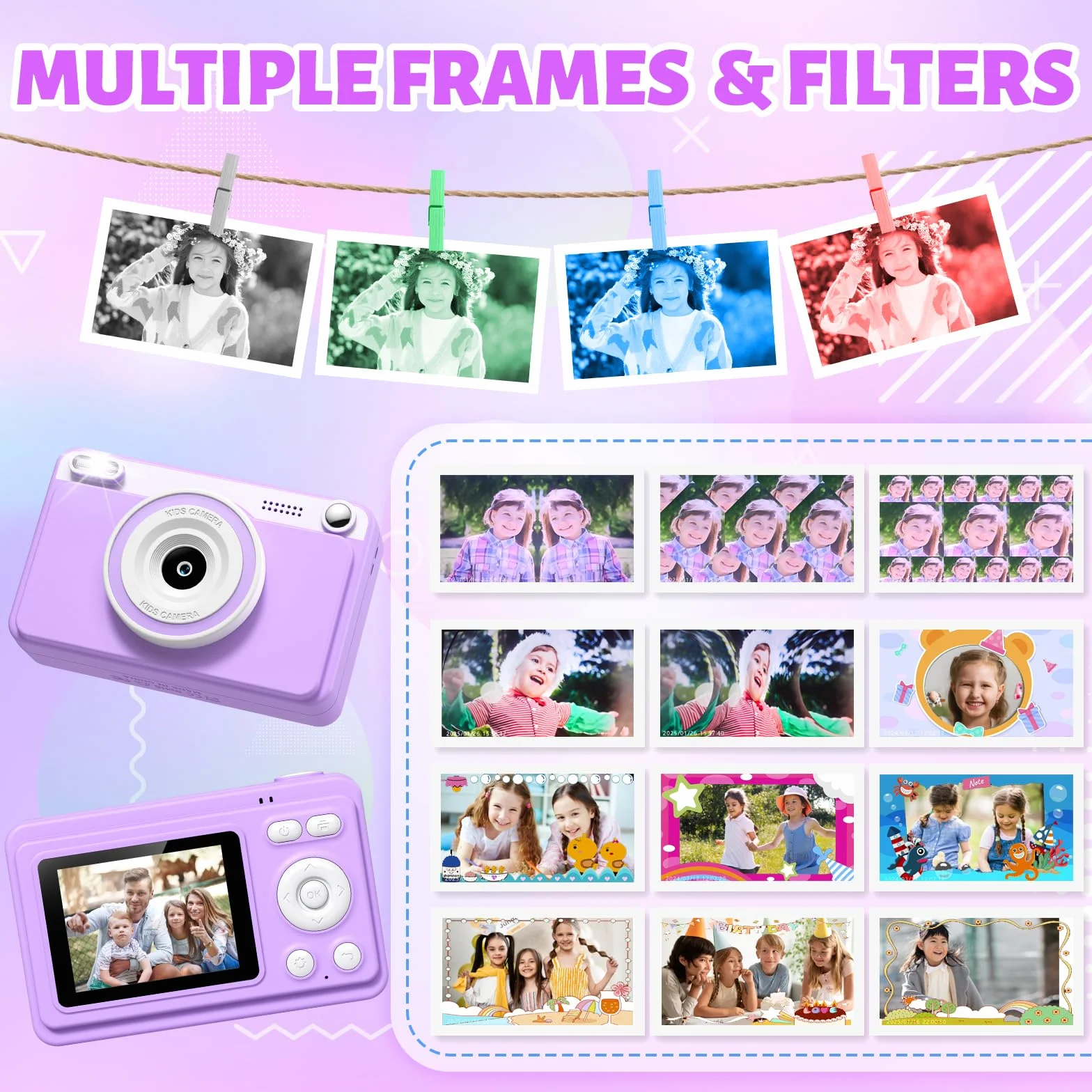 Macchina Fotografica Bambini Istantanea 2.4" Schermo 1080P con 32GB Scheda Regalo 3-14 Anni