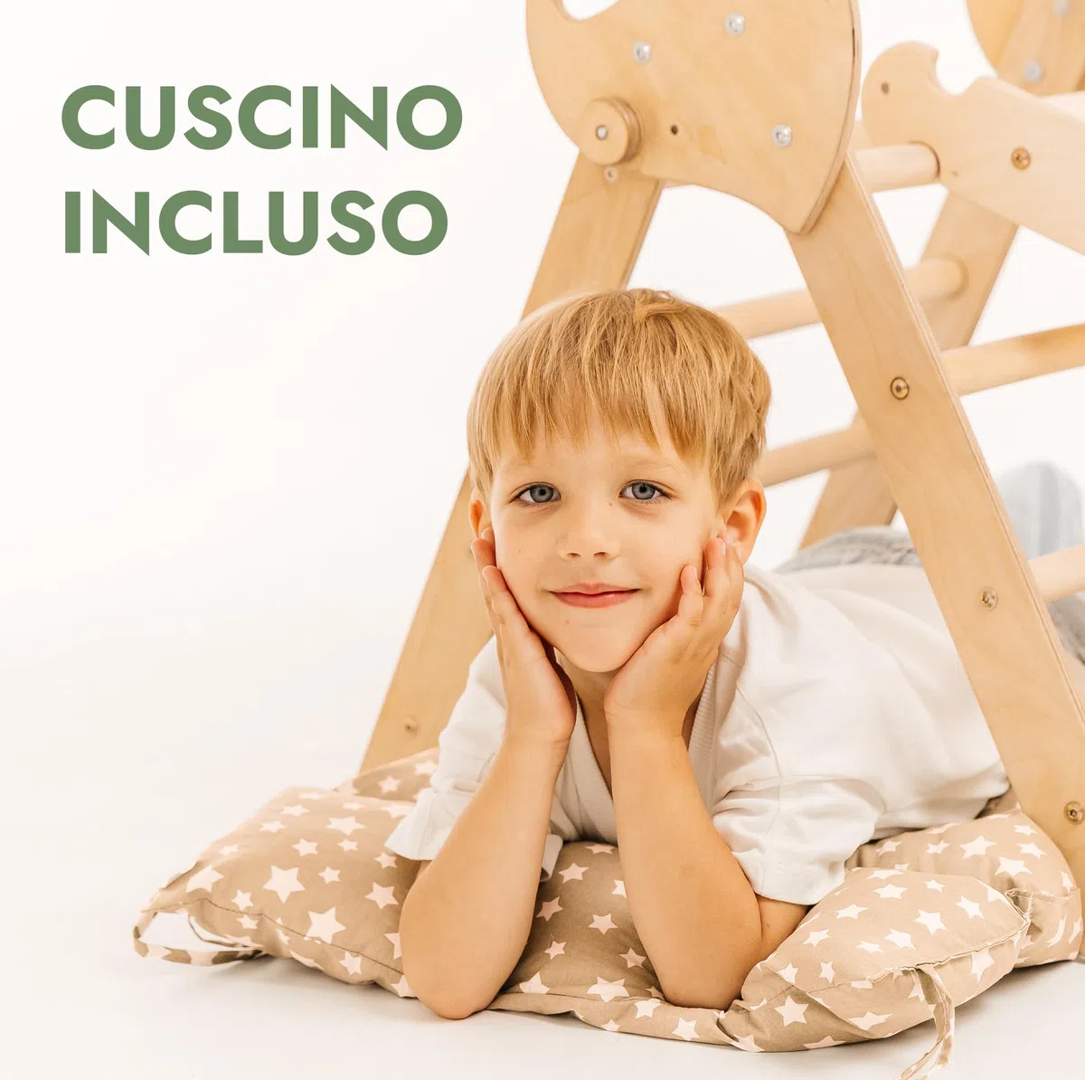Goodevas Palestra in Legno 5 in 1 Bambini, Scala a Triangolo, Arco, Balance Board con Cuscino, Montessori 1-3 Anni