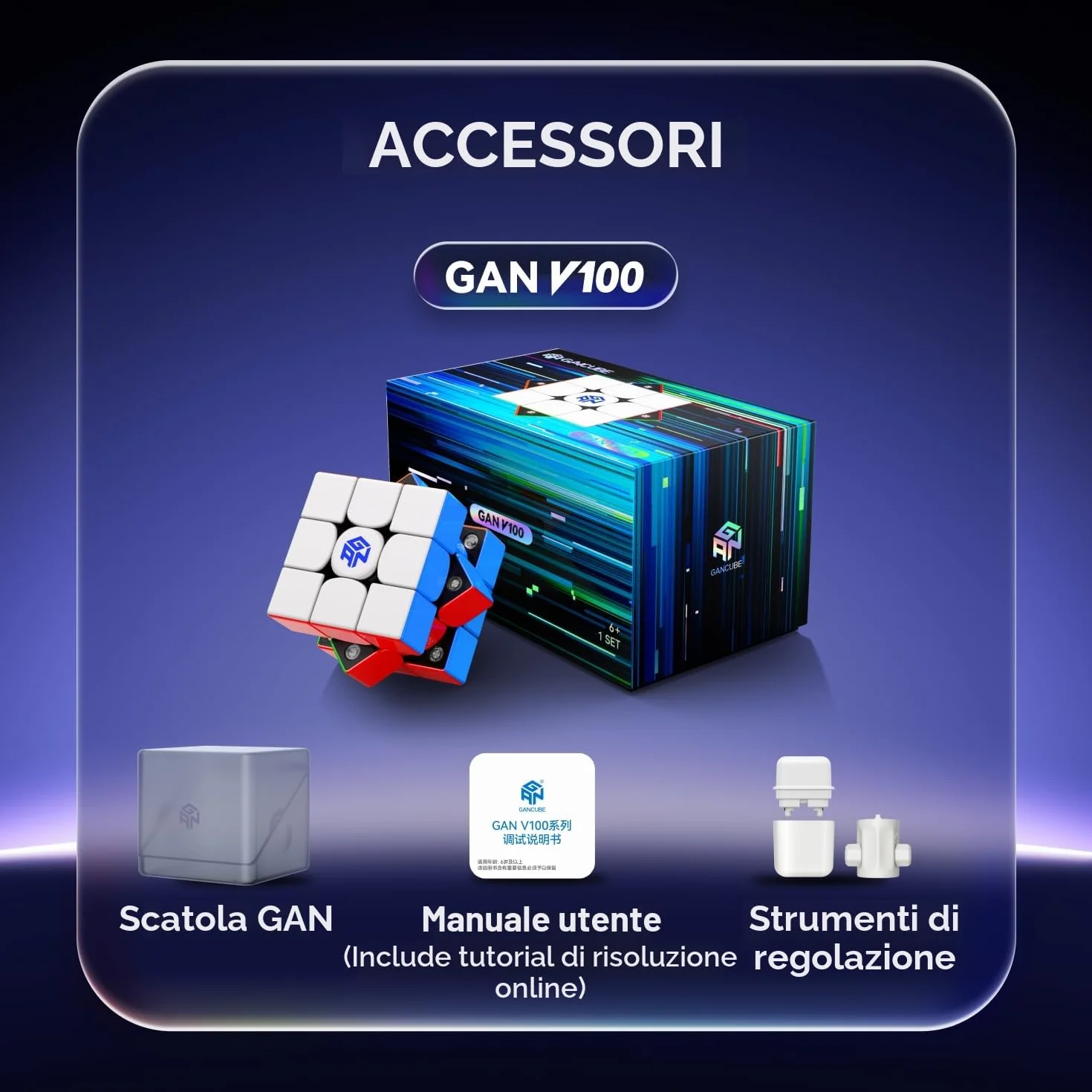 GAN V100 Maglev Cubo di Velocità Professionale 3x3 Speed Cube, Cubo Magnetico con 72 Magneti e Design Leggero da 64g, GAN Cube 355 Maglev è Perfetto per Giocatori con Mani Piccole e per Principianti.
