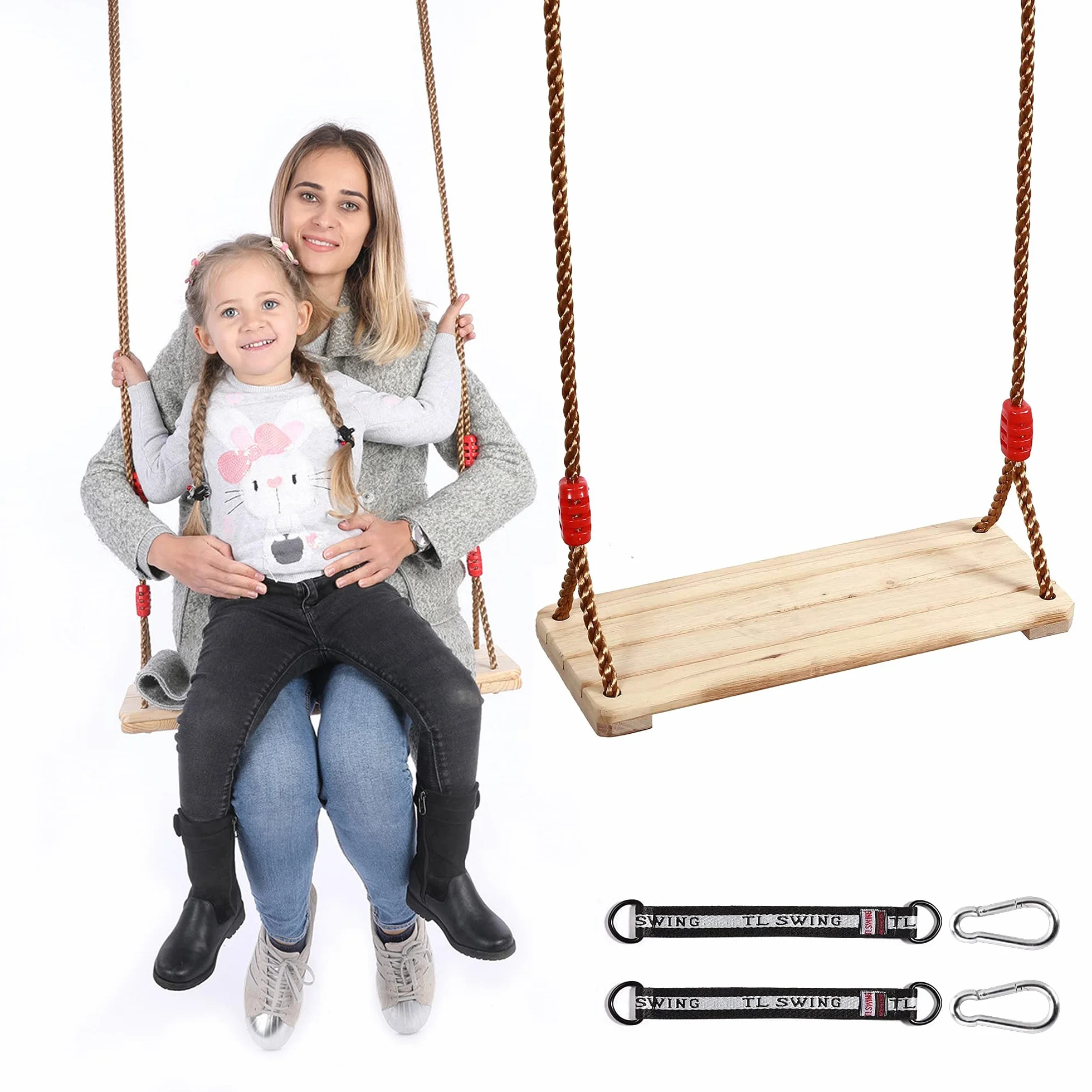 Altalena da Esterno in Legno - Portata Massima 160 kg, Con Anello in Metallo e Accessori Collegabili per Giardino, All'aperto e Campeggio