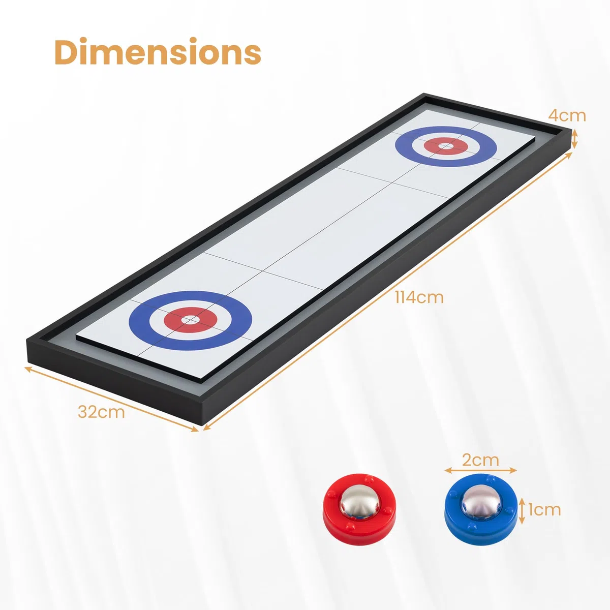 HOMASIS Gioco 2 in 1 Shuffleboard e Curling, Tavolo Multifunzionale Doppia Faccia in Legno, Portatile con 8 Dischi, 114x32 cm