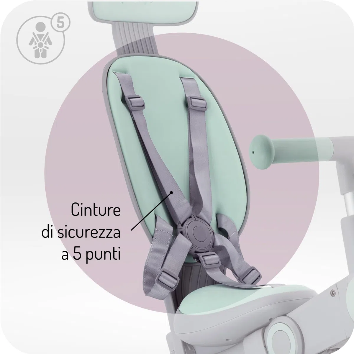 Triciclo per bambini MoMi 4in1 SOLIVIA con manubrio telescopico, cinture di sicurezza a 5 punti, per bambini a partire da 12 mesi, con capottina parasole, ruote in PU, borsa e portabicchiere