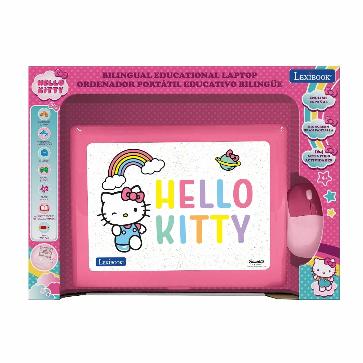 LEXIBOOK, Hello Kitty, portatile educativo Bilingue Inglese/Spagnolo, 164 Attività linguistiche, Scrittura, Matematica, Logica, Musica e Giochi, per Ragazzi e Ragazze, JC598HKi2