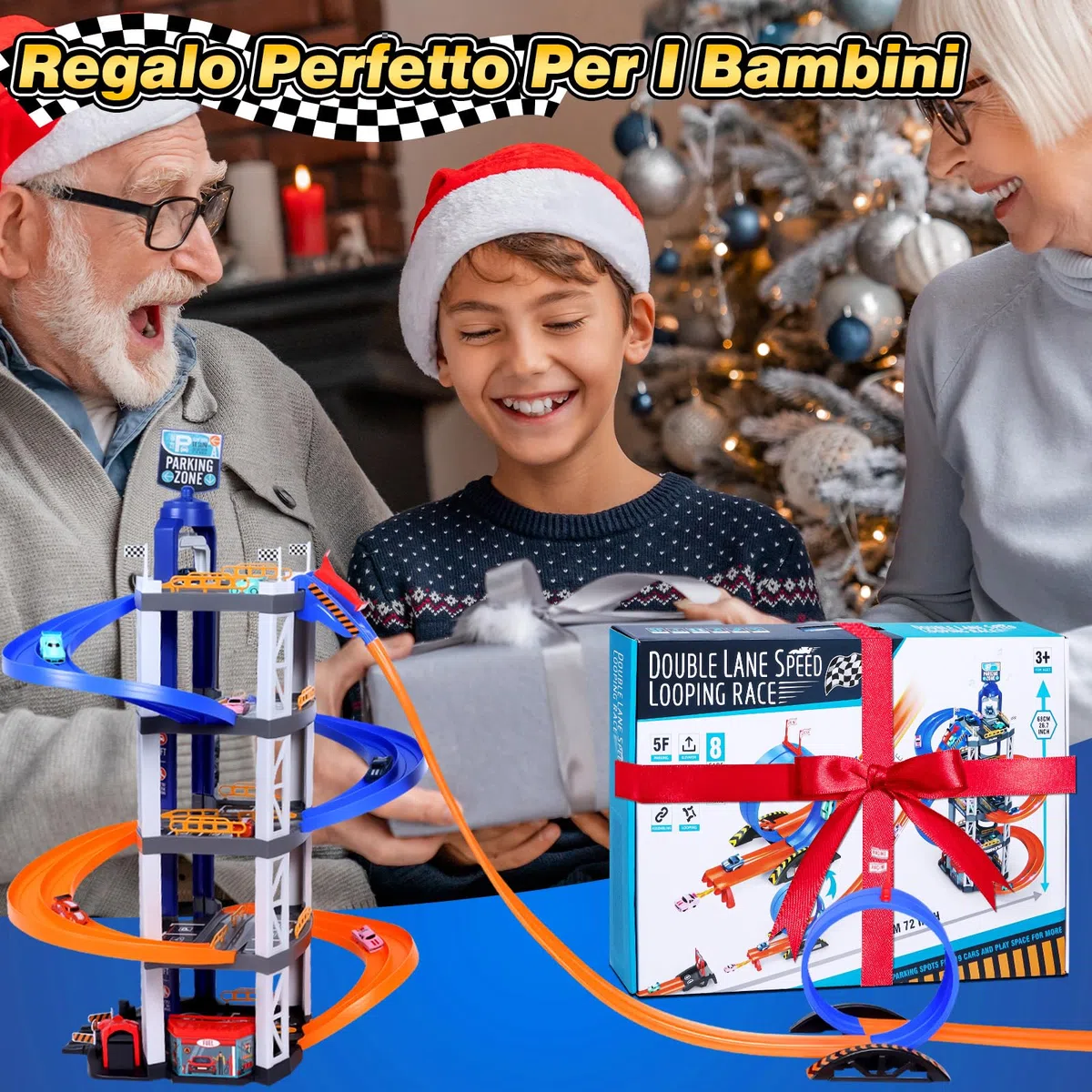 Charmofun 5 Piani Garage Macchine per Bambini, Grande Pista Macchinine Parcheggio Macchinine con 8 Auto, Ascensore, Luci e Suoni, Giocattolo Auto Garage per Bambini 3 4 5 6 7 8 Anni