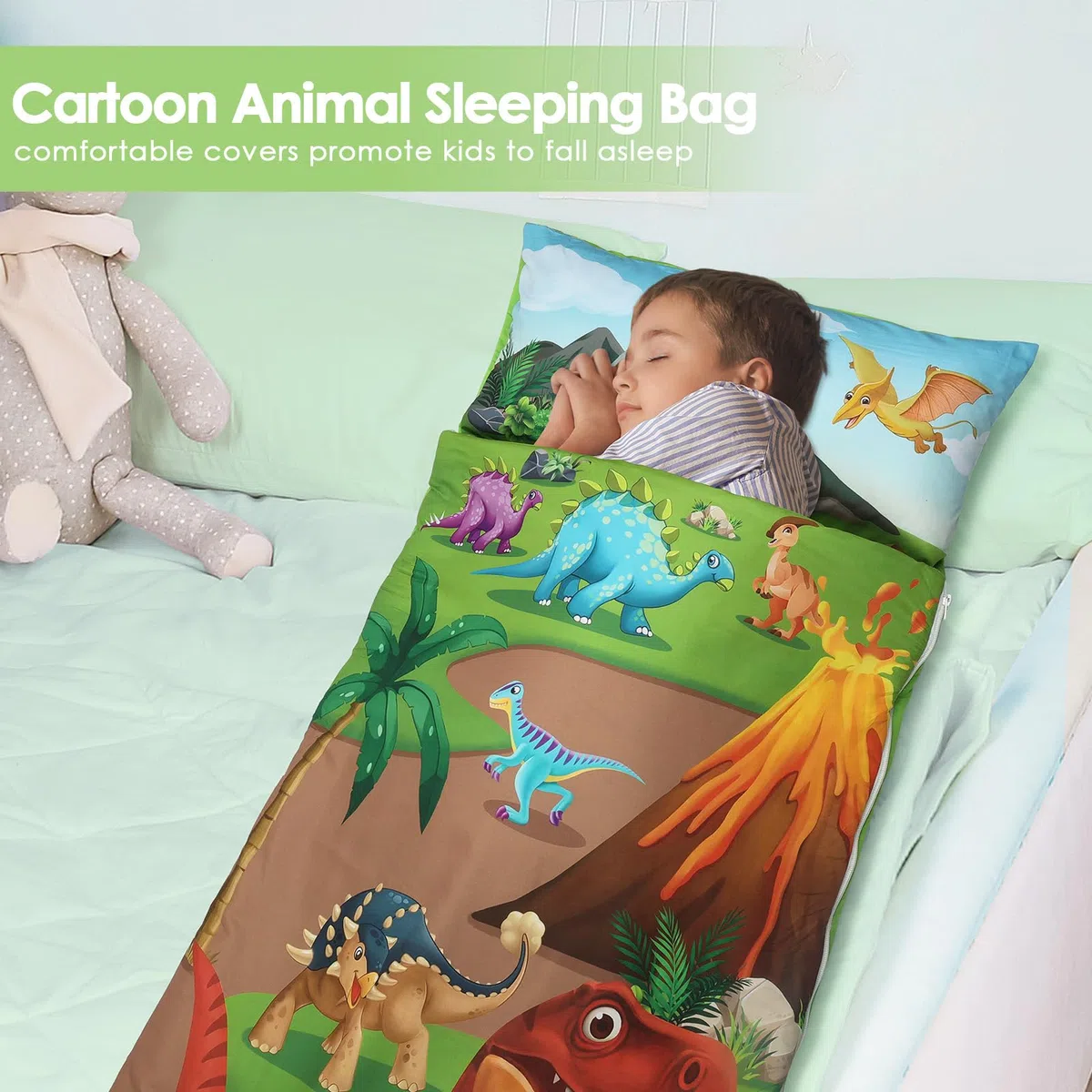 Nap Mat Caldo per Bambini con Rimovibile Cuscino, Grande Sacco a Pelo Pieghevole per Ragazze Ragazzi, Nap Mats con Doppia Cerniera per Campeggio, Scuola Materna e Asilo, 150×60cm