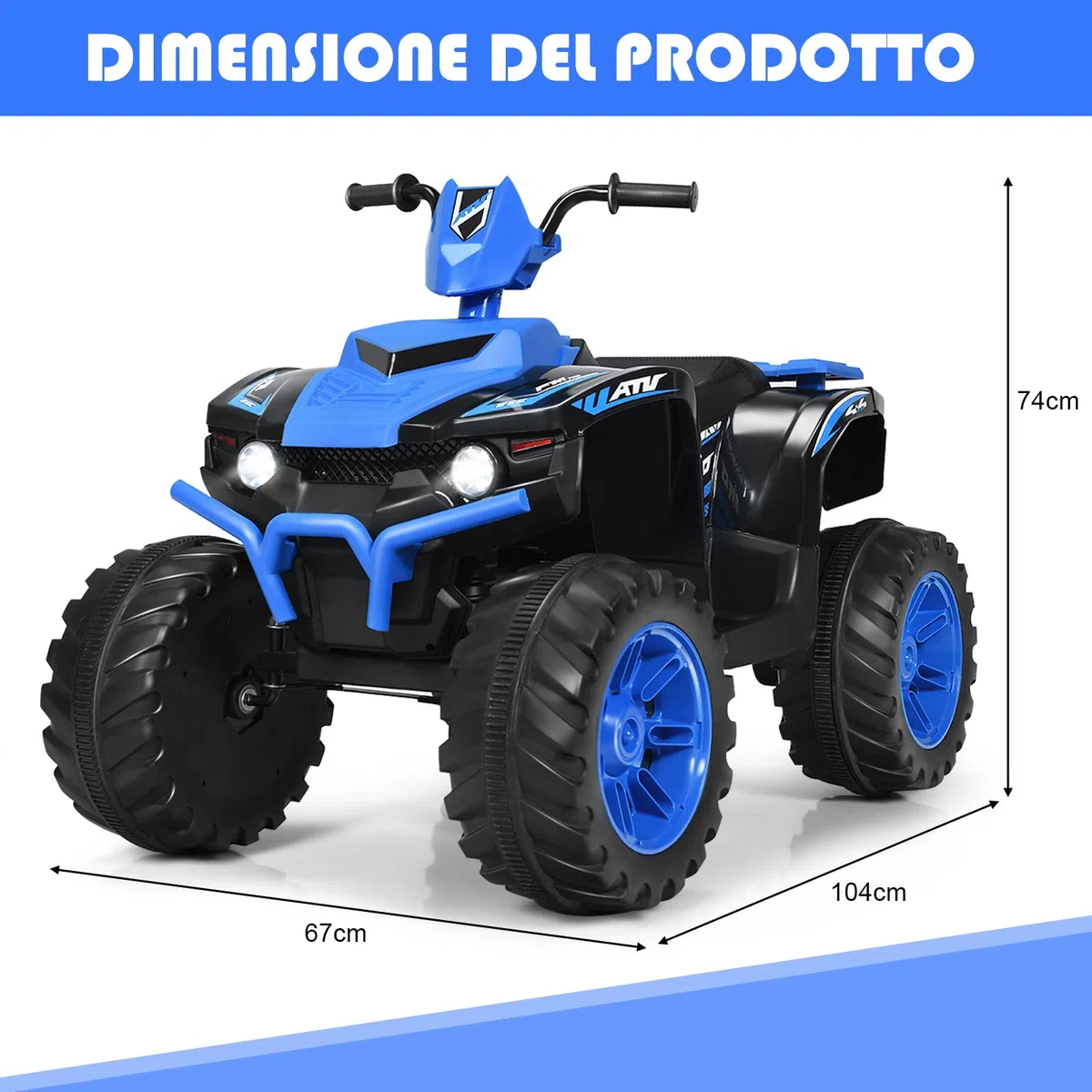 Costway 12V Quad Elettrico per Bambini, Auto Elettrica Cavalcabile con Luci LED e Musica, 5km/h, 3-7 Anni Blu