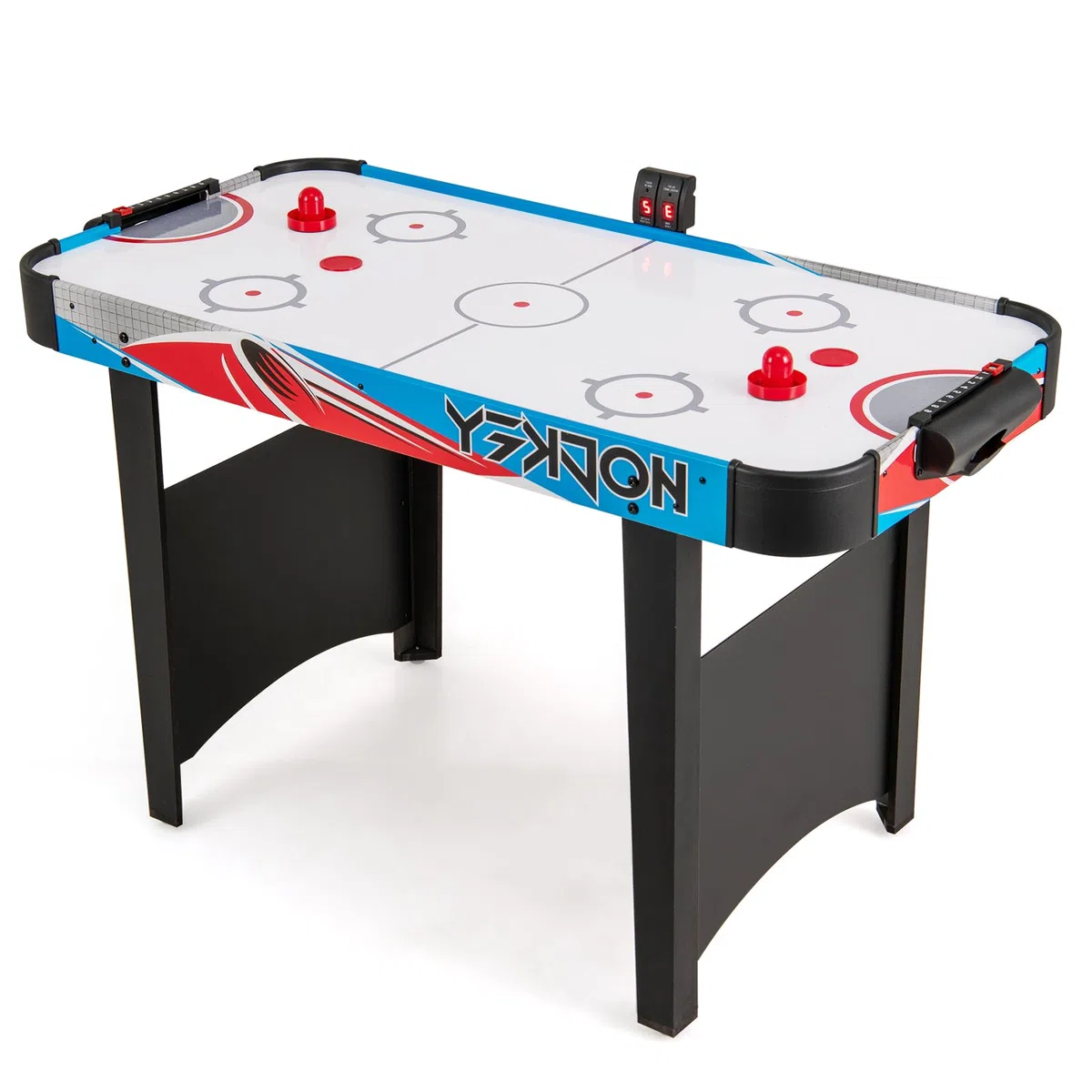 HOMASIS Tavolo da Air Hockey in Legno con Display LED e Motore 12V, 2 Dischi e 2 Pattini