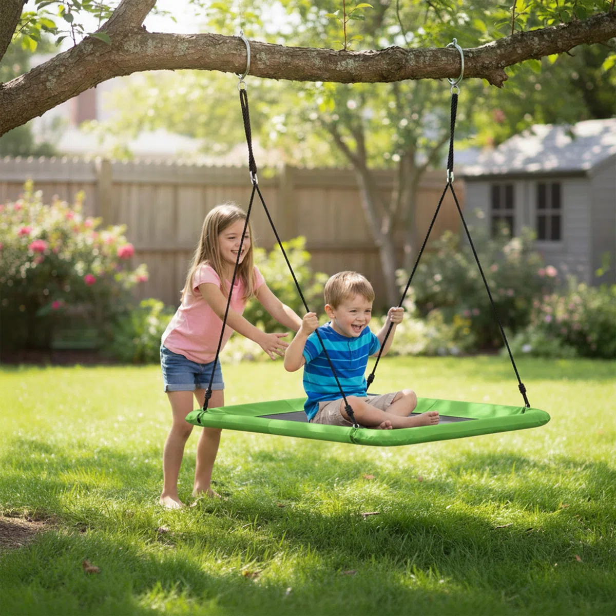 Relaxdays Altalena Nido Rettangolare per Bambini e Adulti, 150 kg, 150x80x165 cm, Verde