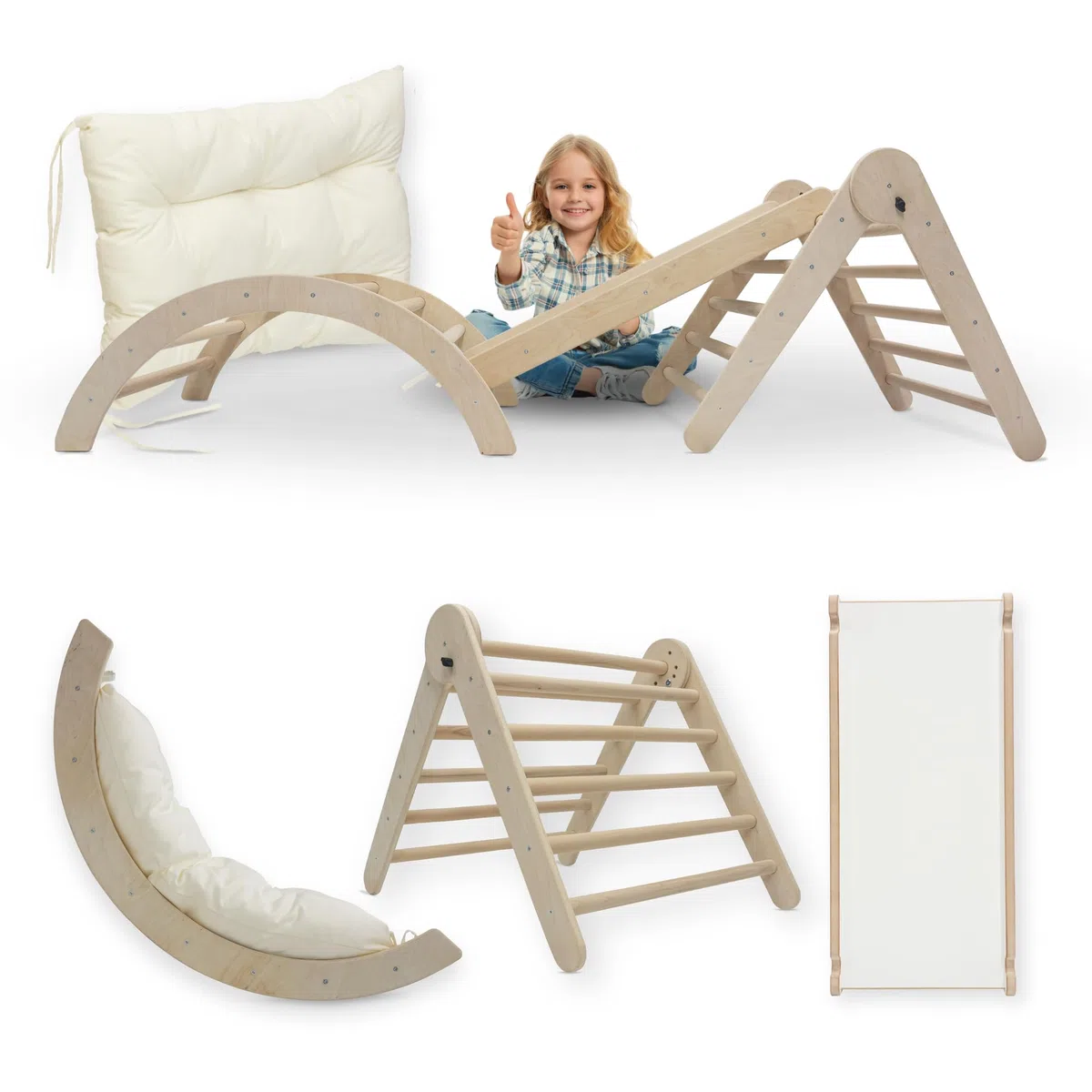 MAMOI Set da Arrampicata 4 in 1 Dondolo Scivolo Triangolo Cuscino Montessori Parco Giochi Interno
