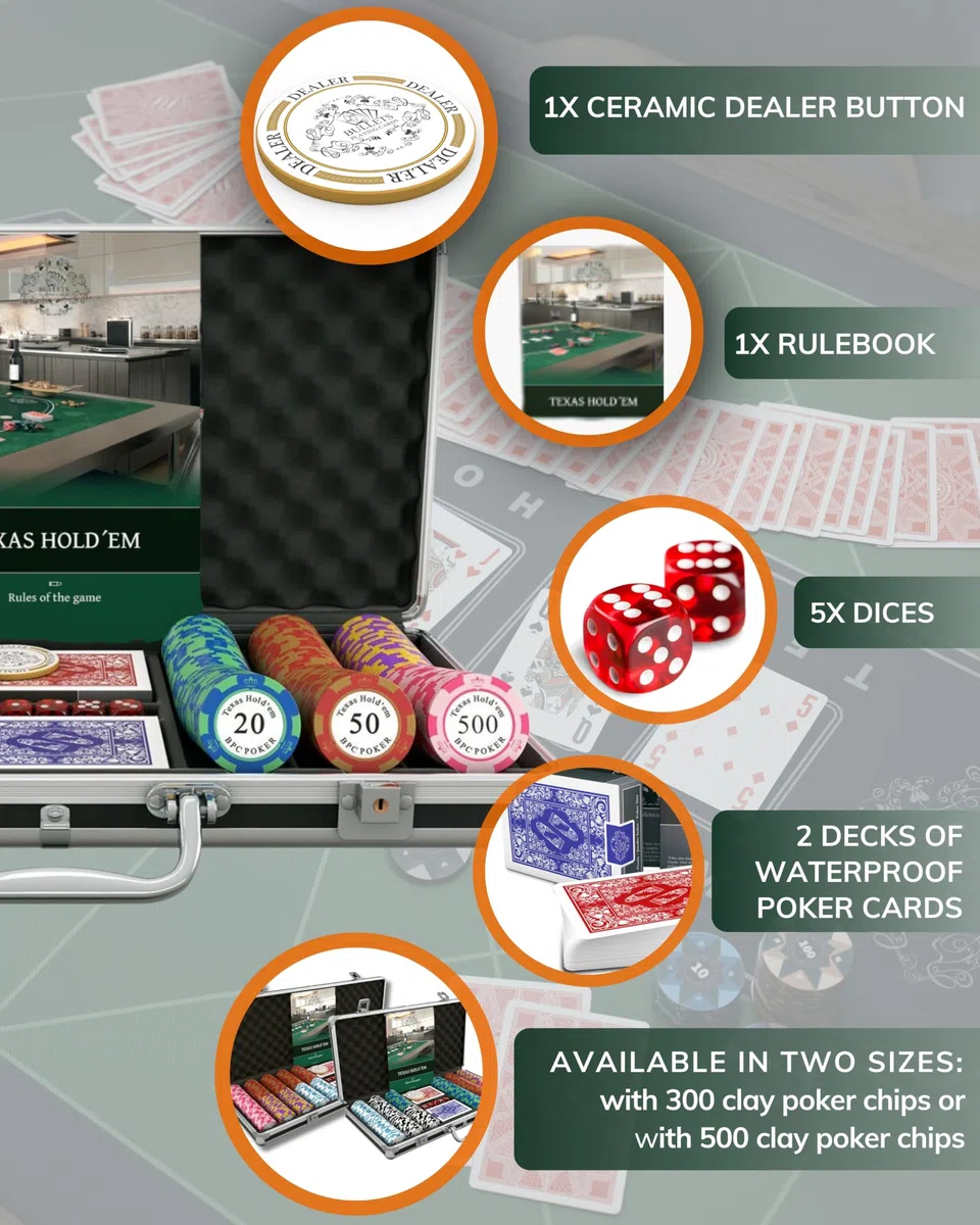 Bullets Playing Cards, Caso Poker con 300 di Clay Poker Chips