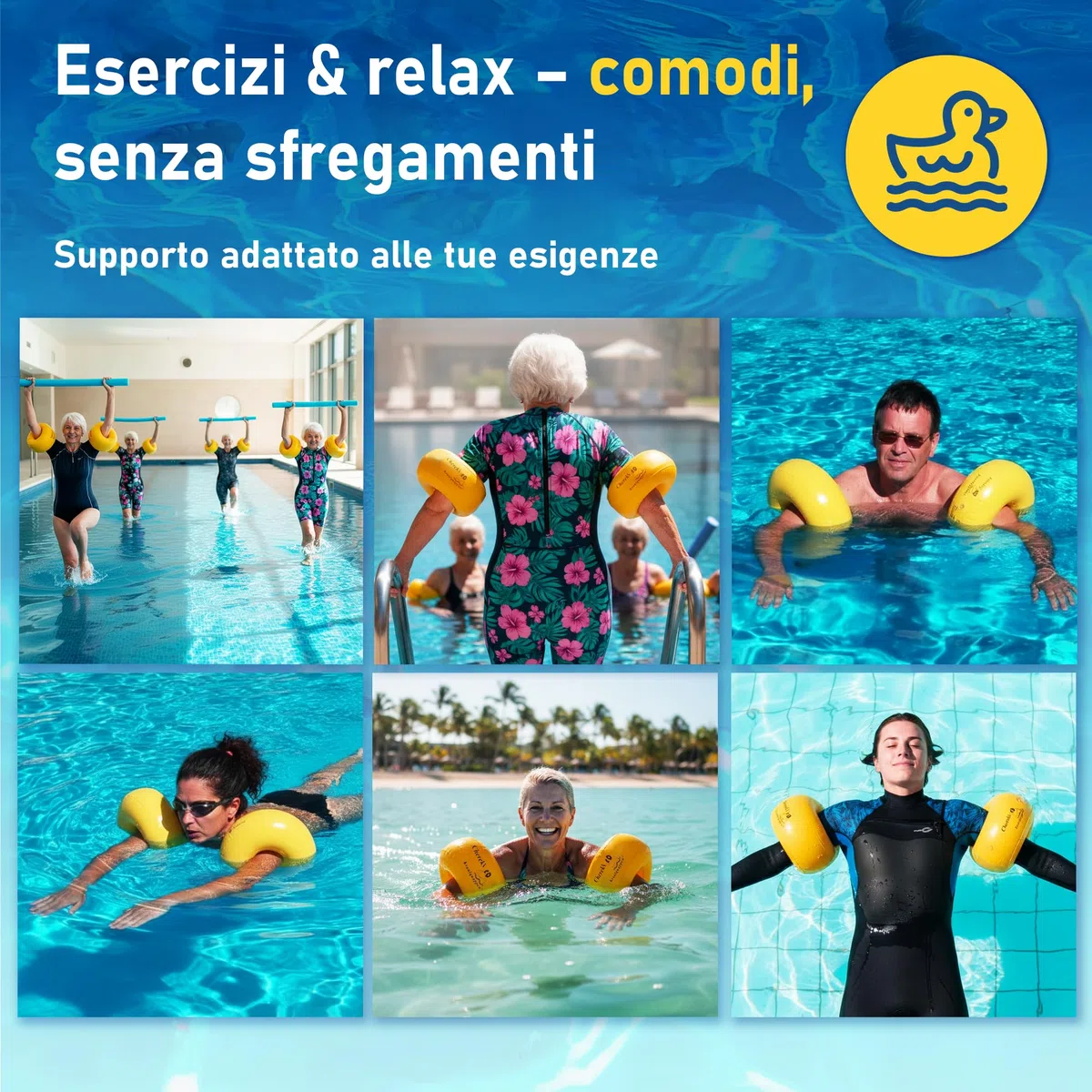Braccioli da nuoto per adulti fino a 90 kg - Ausilio al galleggiamento per nuotatori e aquaterapia